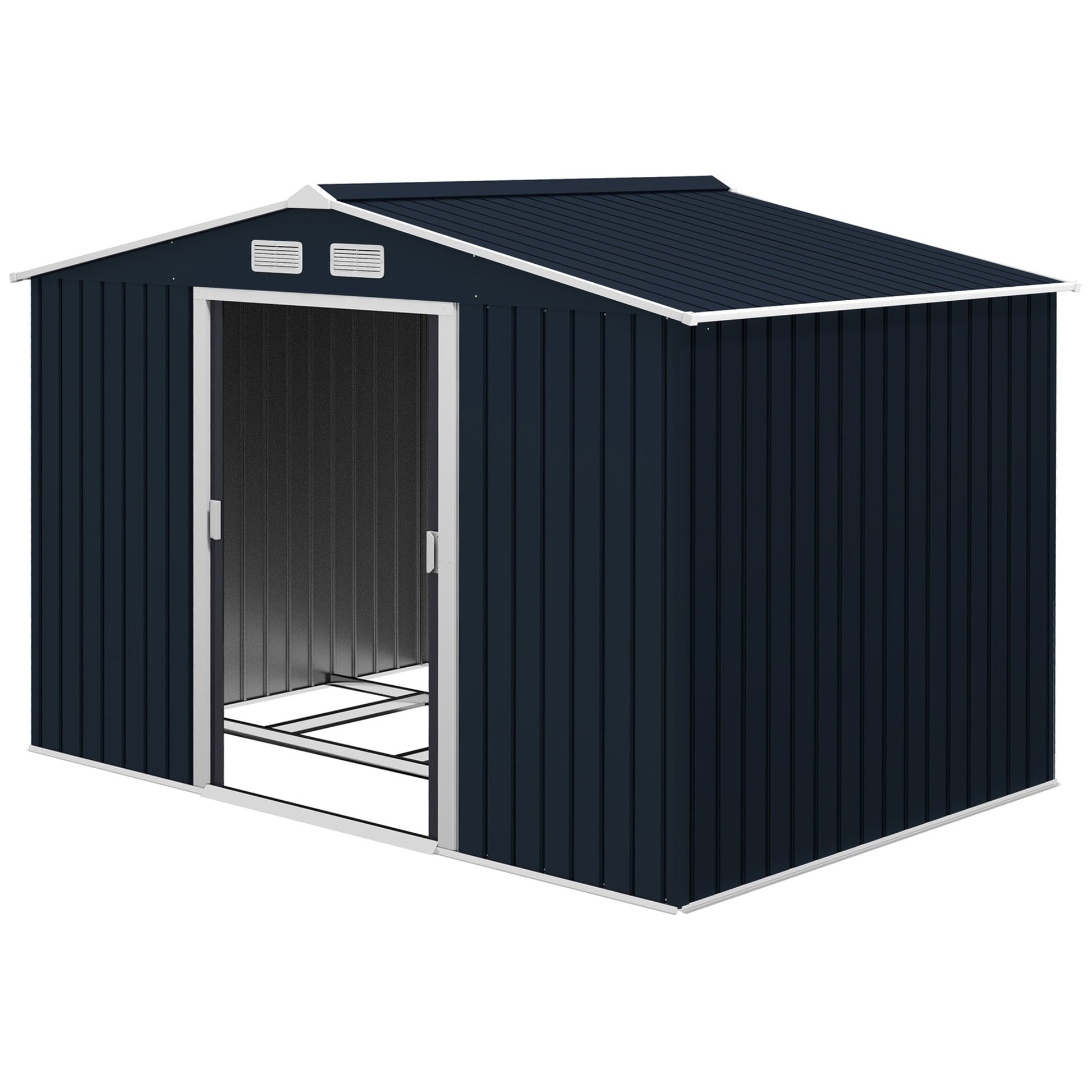 9' x 6' Garden Storage Shed with Foundation Kit, Metal Tool Storage House with Double Doors for Outdoor Patio Yard, Dark Grey