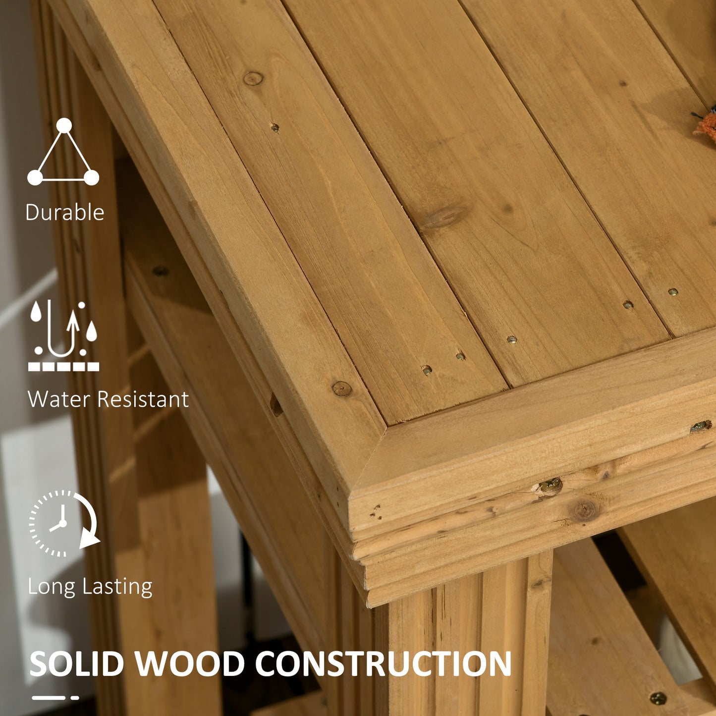 Outdoor Potting Bench Table with Faucet, Removable Sink, Hooks and Storage Shelves, Wood Work Bench Workstation for Greenhouse, Garden, Patio