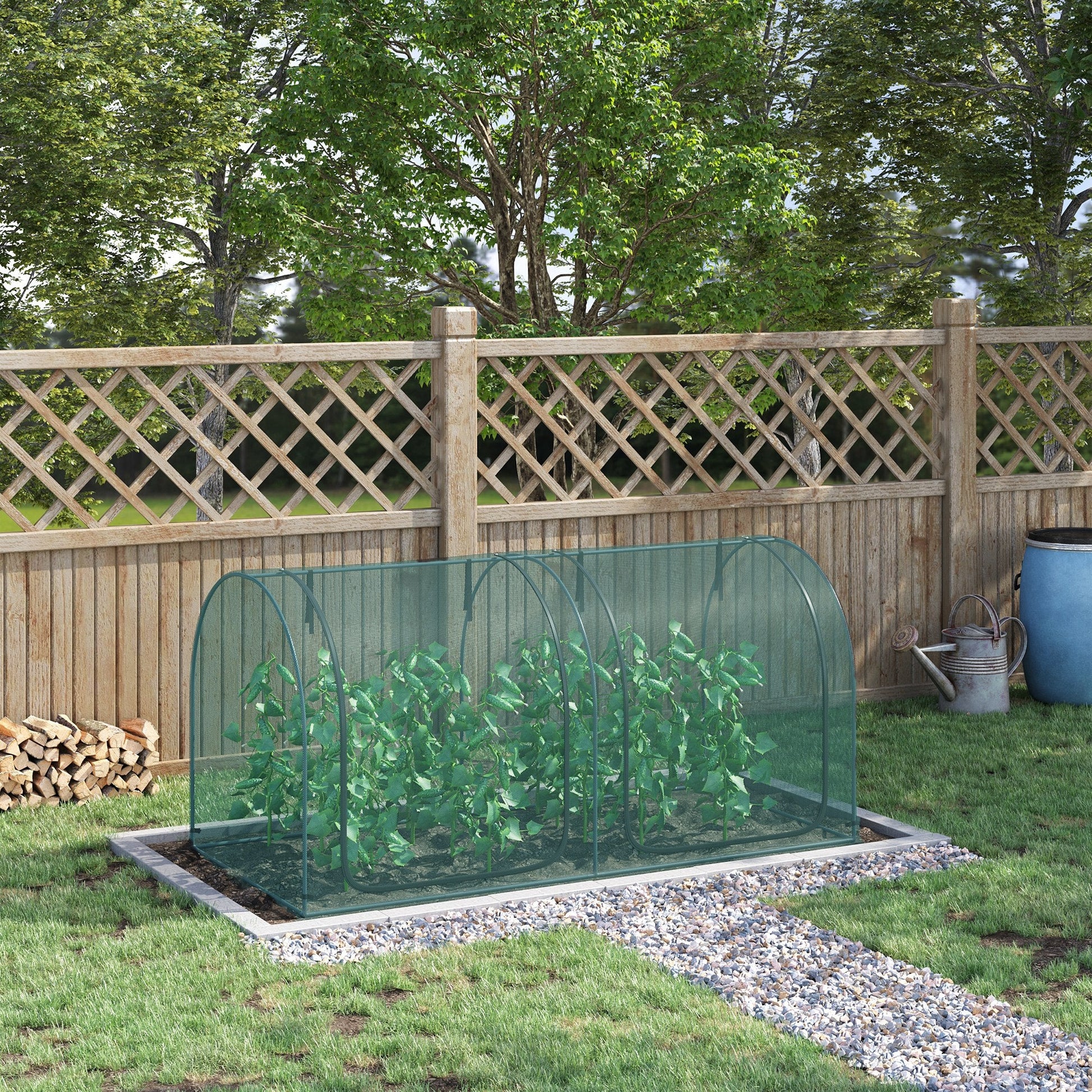 8' x 4' Crop Cage, Plant Protection Tent, with Two Zippered Doors and 4 Ground Stakes, for Garden, Yard, Lawn, Dark Green