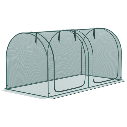 8' x 4' Crop Cage, Plant Protection Tent, with Two Zippered Doors and 4 Ground Stakes, for Garden, Yard, Lawn, Dark Green