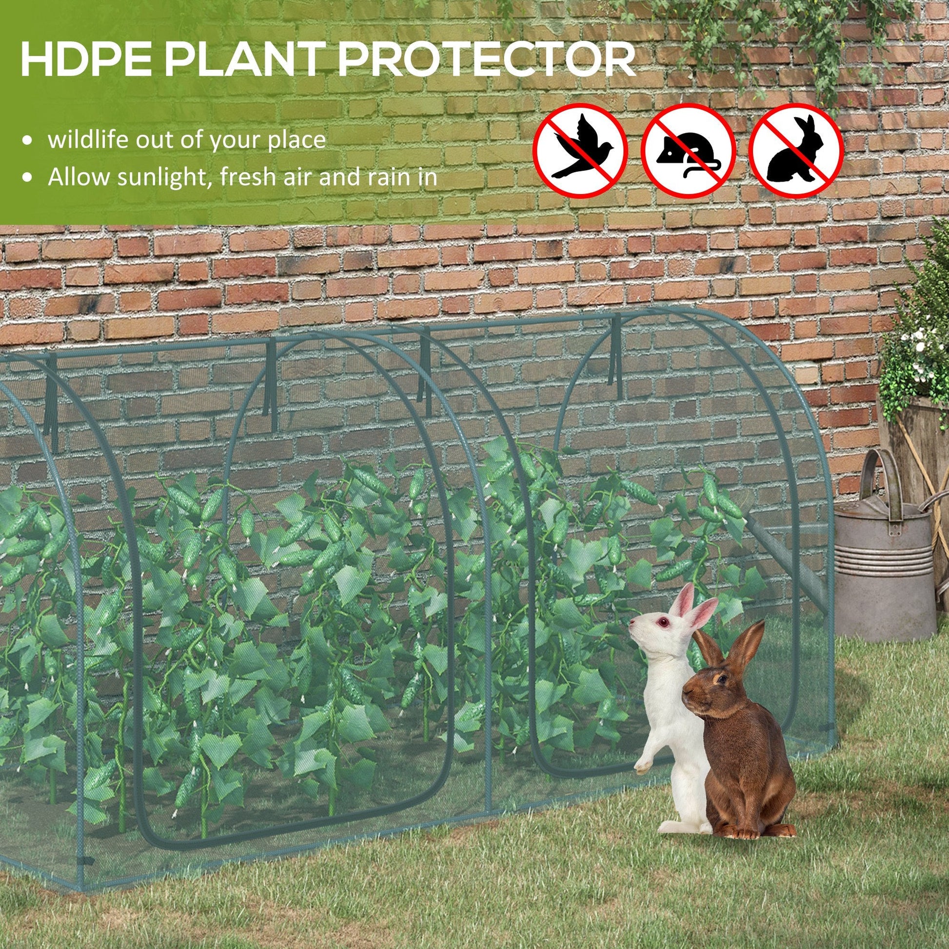 8' x 4' Crop Cage, Plant Protection Tent, with Two Zippered Doors and 4 Ground Stakes, for Garden, Yard, Lawn, Dark Green