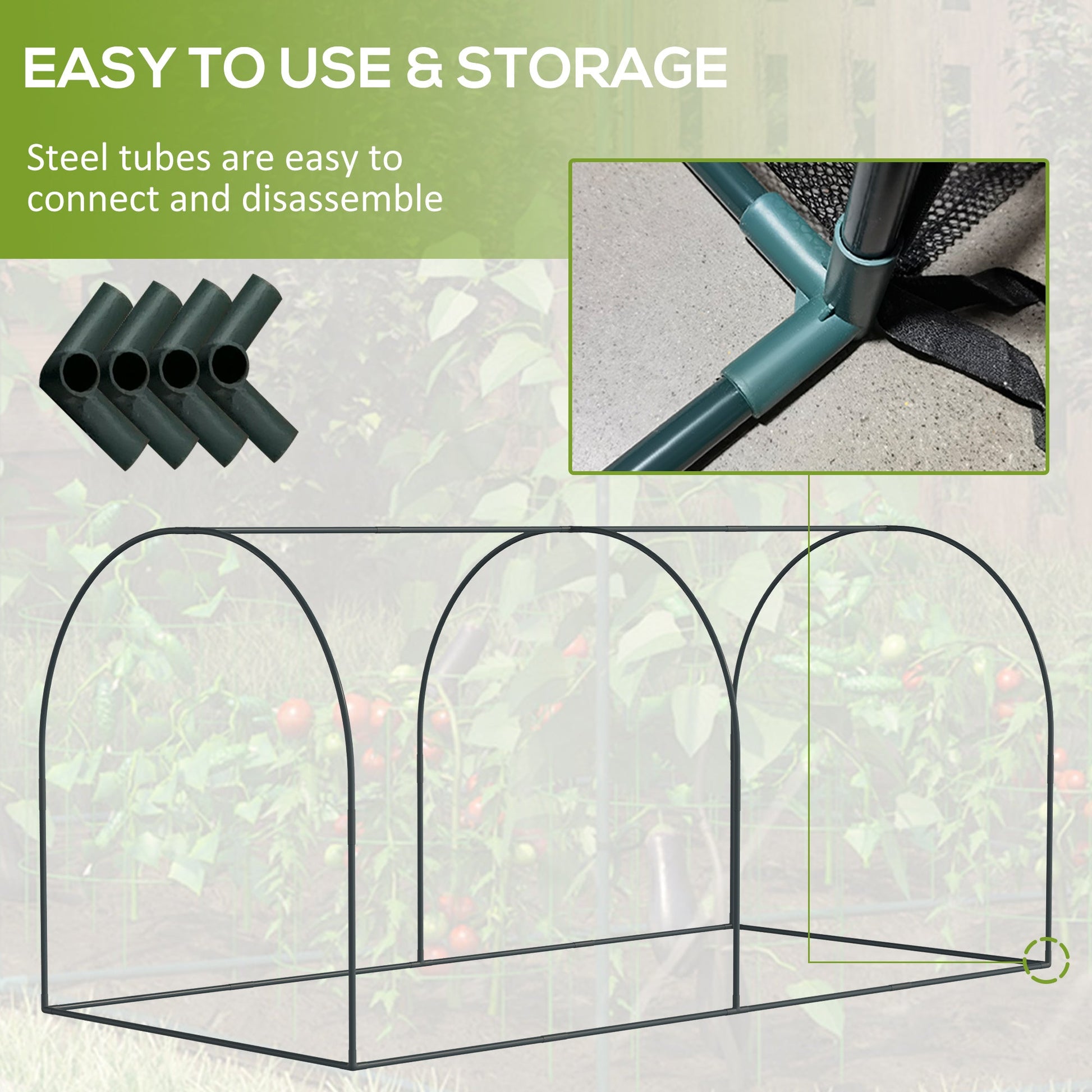8' x 4' Crop Cage, Plant Protection Tent, with Two Zippered Doors and 4 Ground Stakes, for Garden, Yard, Lawn, Dark Green