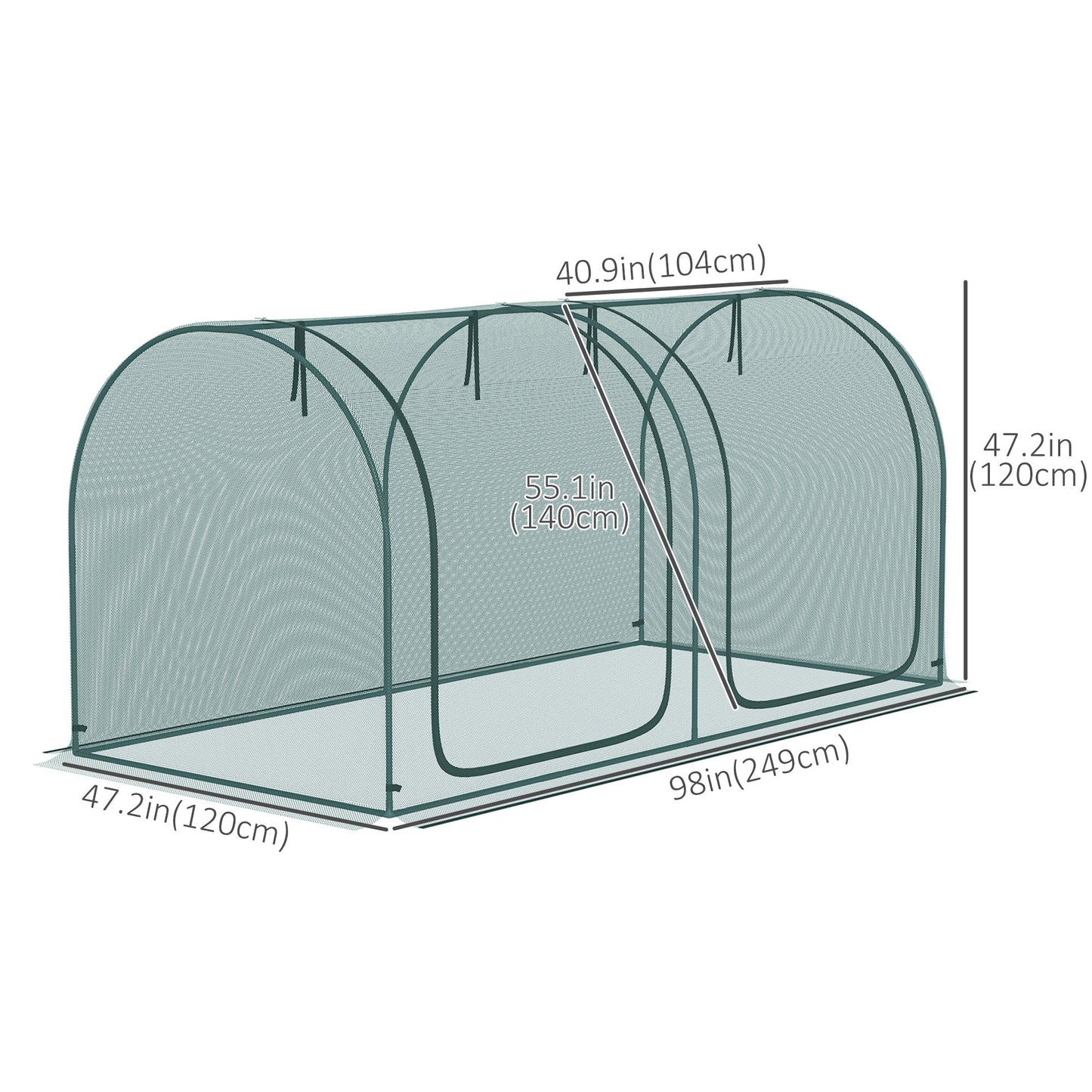 8' x 4' Crop Cage, Plant Protection Tent, with Two Zippered Doors and 4 Ground Stakes, for Garden, Yard, Lawn, Dark Green