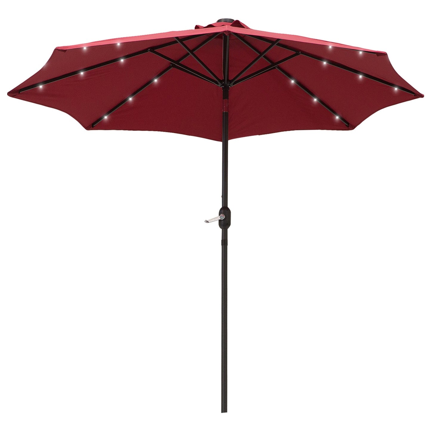 9ft Solar Patio Umbrella Outdoor Sunshade 24 LED Lights Tilt Canopy, Wine Red