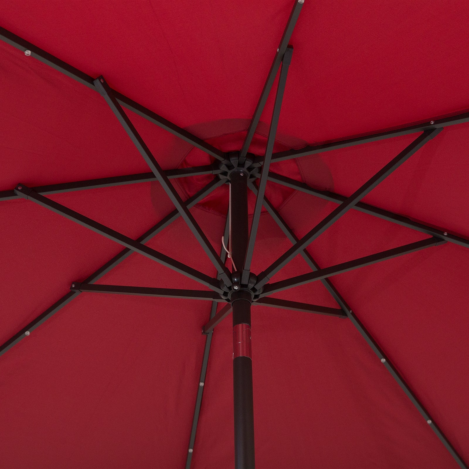 9ft Solar Patio Umbrella Outdoor Sunshade 24 LED Lights Tilt Canopy, Wine Red
