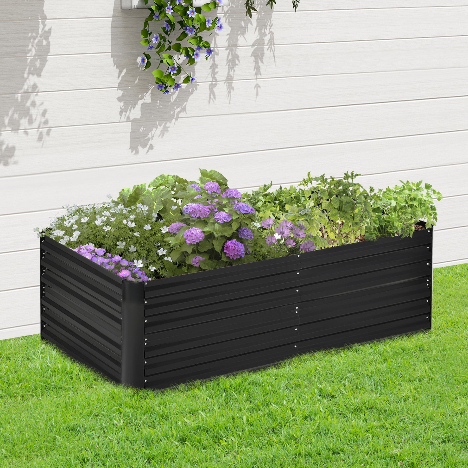 Raised Garden Bed, 6' x 3' x 2' Galvanized Steel Planters for Outdoor Plants with Multi-reinforced Rods for Vegetables, Flowers and Herbs, Black
