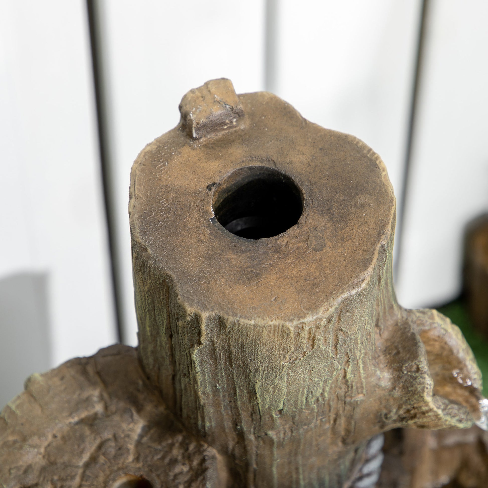 Outdoor Fountain with Birdhouse, Cascading Garden Waterfall Bird Bath with 3-Tier Rustic Tree Trunk / Log Design, LED Lights for Porch, Deck, Yard Decor, Brown