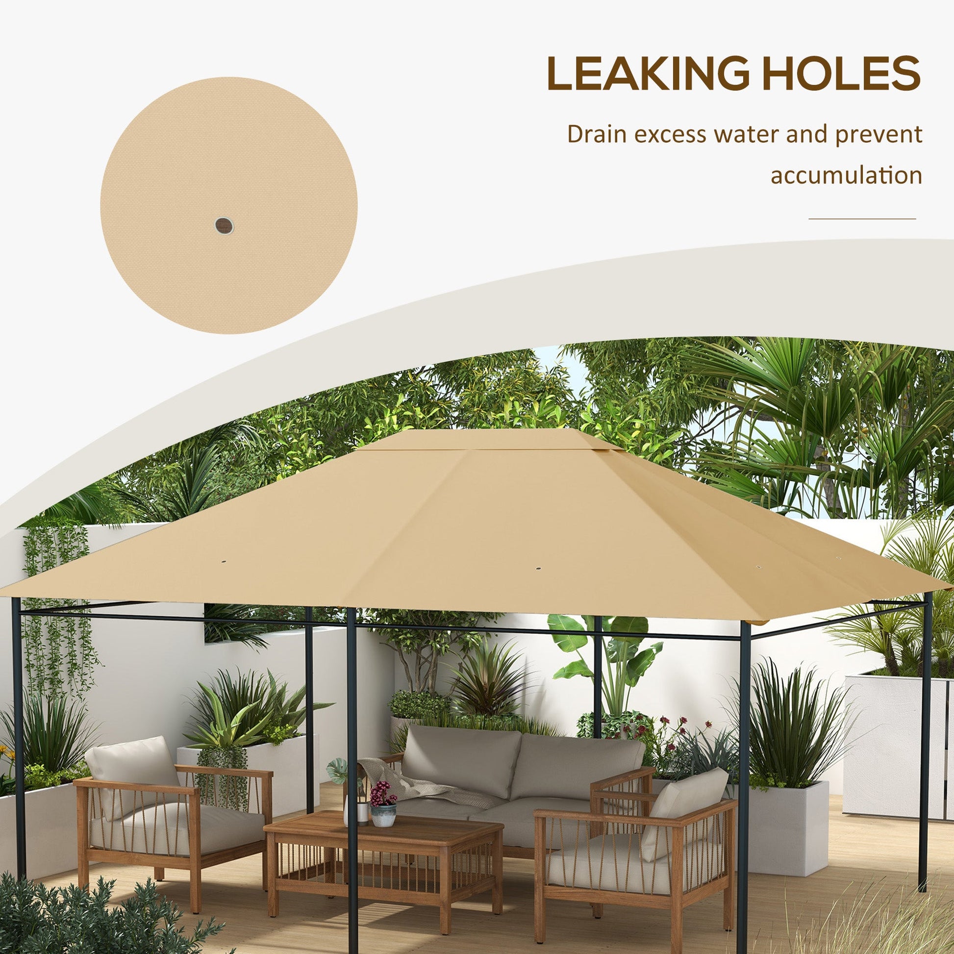 10' x 13' Gazebo Canopy Replacement, Outdoor Gazebo Cover Top Roof Replacement with Vents and Drain Holes, (TOP COVER ONLY), Khaki