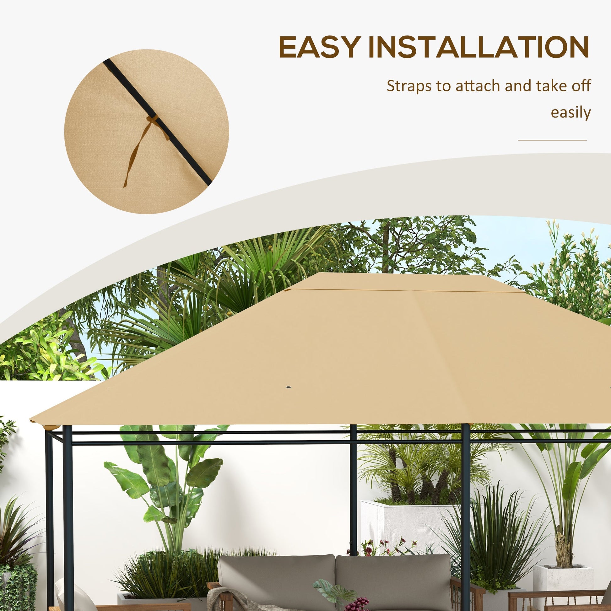 10' x 13' Gazebo Canopy Replacement, Outdoor Gazebo Cover Top Roof Replacement with Vents and Drain Holes, (TOP COVER ONLY), Khaki