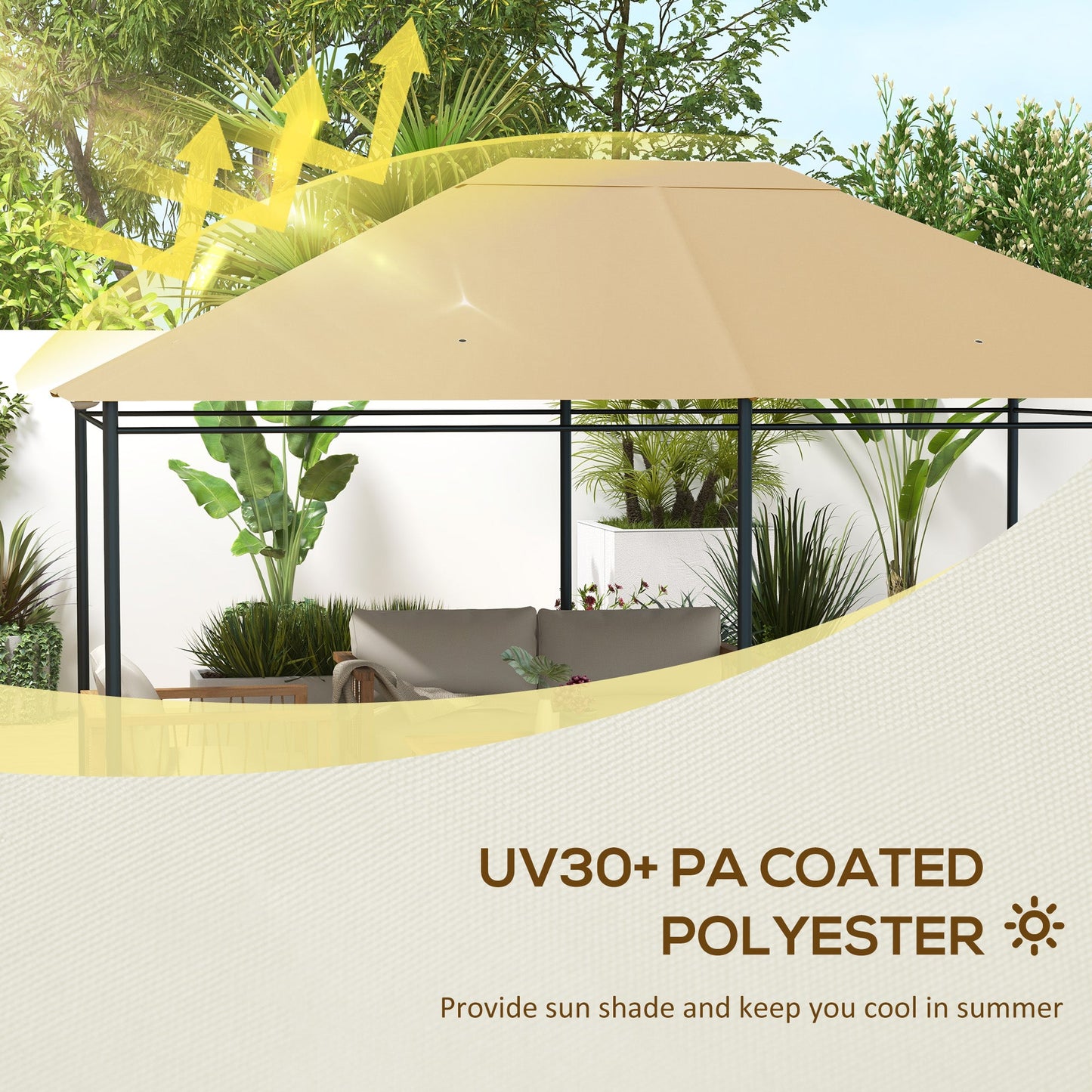 10' x 13' Gazebo Canopy Replacement, Outdoor Gazebo Cover Top Roof Replacement with Vents and Drain Holes, (TOP COVER ONLY), Khaki