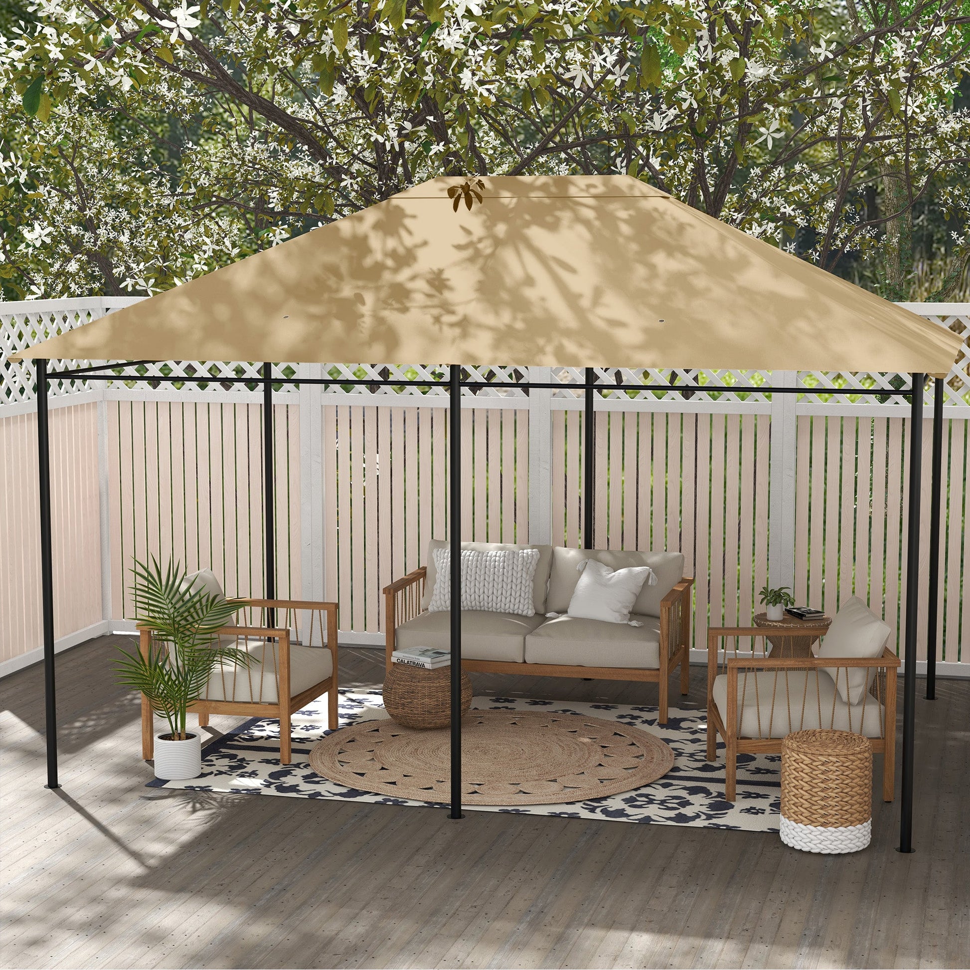 10' x 13' Gazebo Canopy Replacement, Outdoor Gazebo Cover Top Roof Replacement with Vents and Drain Holes, (TOP COVER ONLY), Khaki