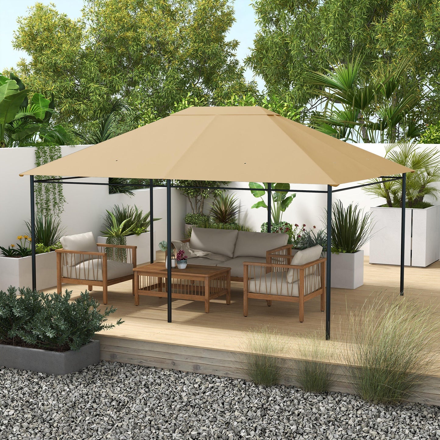 10' x 13' Gazebo Canopy Replacement, Outdoor Gazebo Cover Top Roof Replacement with Vents and Drain Holes, (TOP COVER ONLY), Khaki