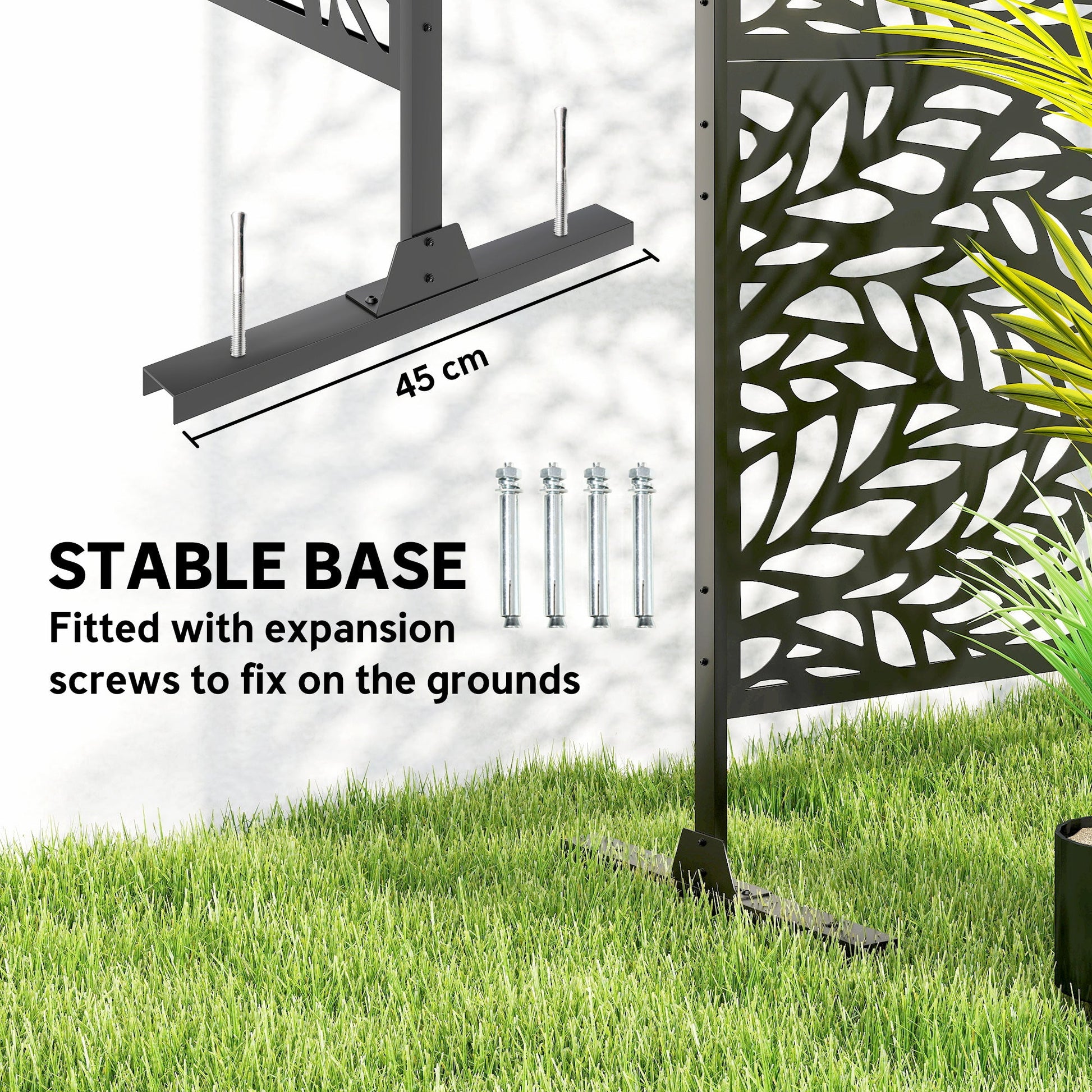 Metal Outdoor Privacy Screen, 78" x 48" Freestanding Outdoor Divider with Stand, Decorative Privacy Panel with Willow Branch Cut-out Design for Garden Backyard, Black