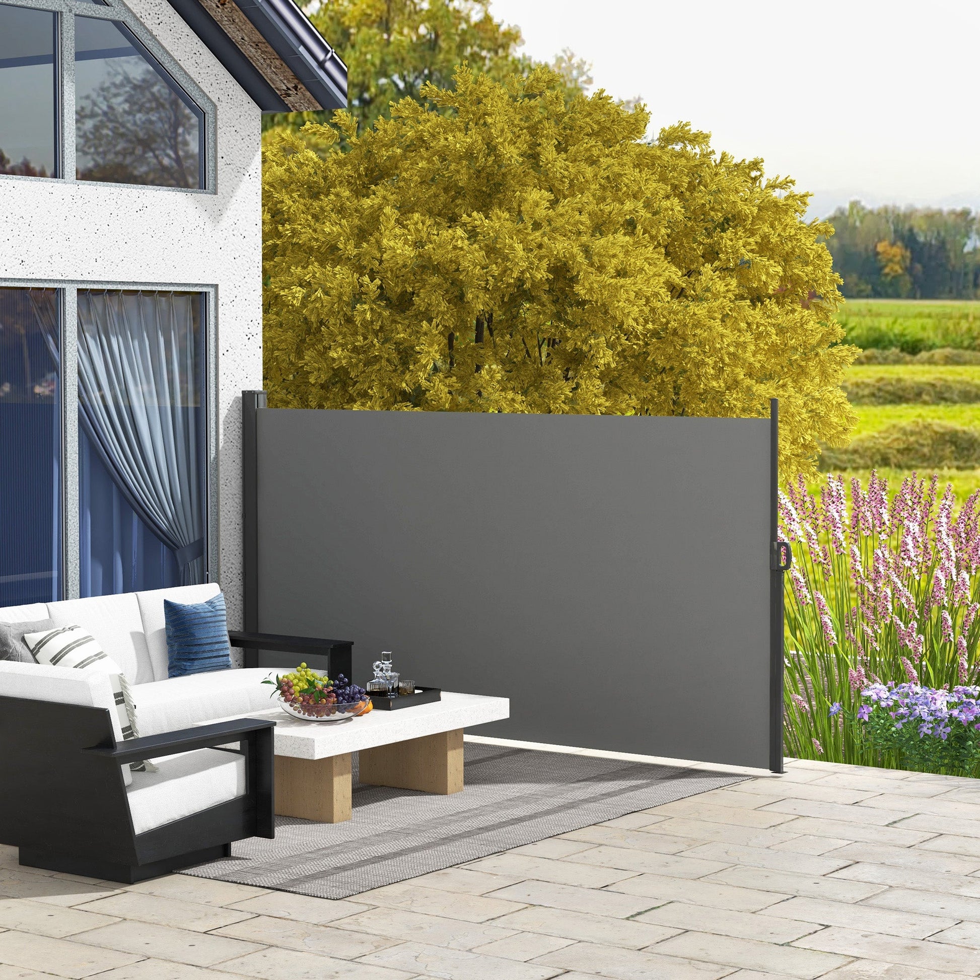 118" x 63" Retractable Side Awning Patio Outdoor Folding Privacy Screen with Resistance to UV Rays & Wind, Light Grey