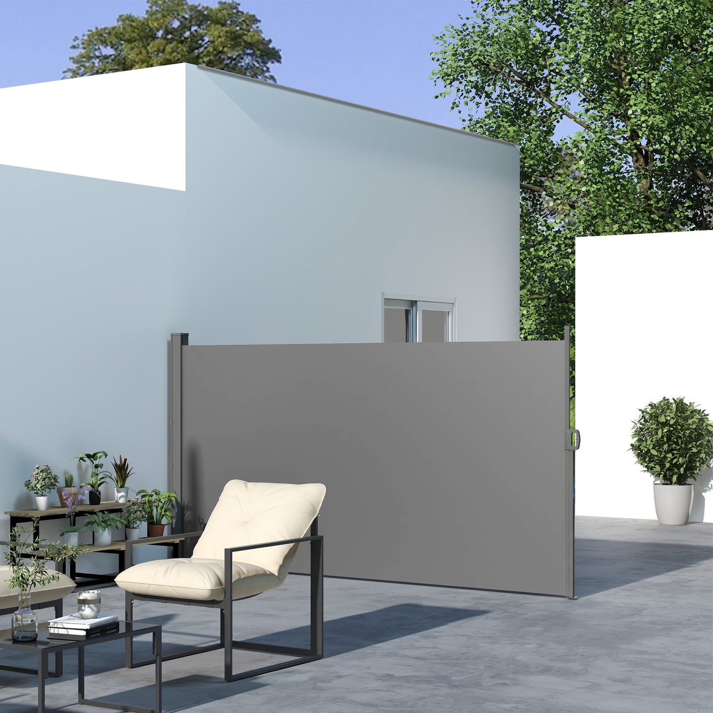 118" x 63" Retractable Side Awning Patio Outdoor Folding Privacy Screen with Resistance to UV Rays & Wind, Light Grey