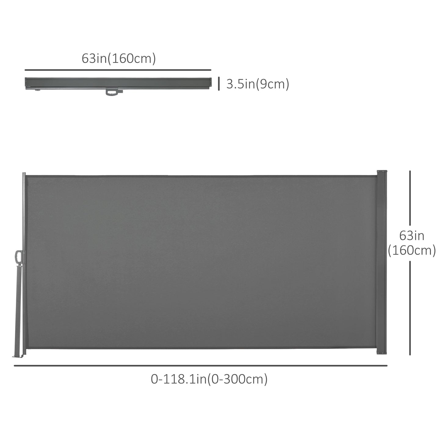 118" x 63" Retractable Side Awning Patio Outdoor Folding Privacy Screen with Resistance to UV Rays & Wind, Light Grey