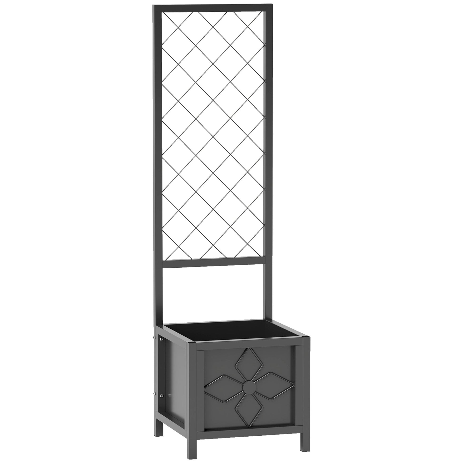 Galvanized Raised Garden Bed with Trellis, 15.7" x 15.7" x 55.1" Metal Planter Box with Drainage Holes, Outdoor Privacy Screen for Climbing Plants, Vegetable, Vines