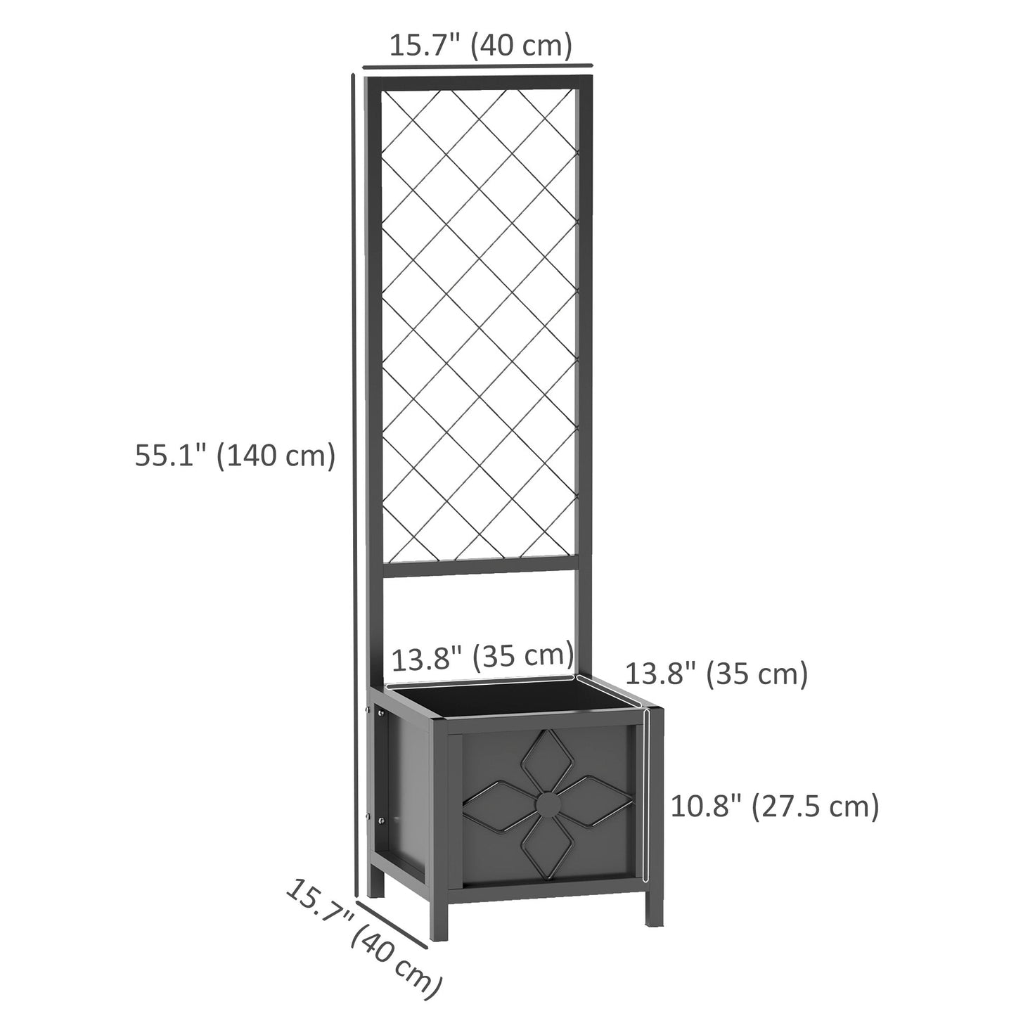 Galvanized Raised Garden Bed with Trellis, 15.7" x 15.7" x 55.1" Metal Planter Box with Drainage Holes, Outdoor Privacy Screen for Climbing Plants, Vegetable, Vines