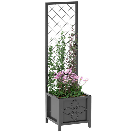 Galvanized Raised Garden Bed with Trellis, 15.7" x 15.7" x 55.1" Metal Planter Box with Drainage Holes, Outdoor Privacy Screen for Climbing Plants, Vegetable, Vines
