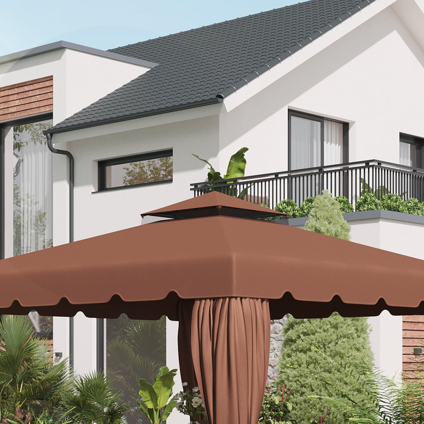 9.8' x 9.8' Gazebo Replacement Canopy, Gazebo Top Cover with Double Vented Roof for Garden Patio Outdoor TOP ONLY, Coffee