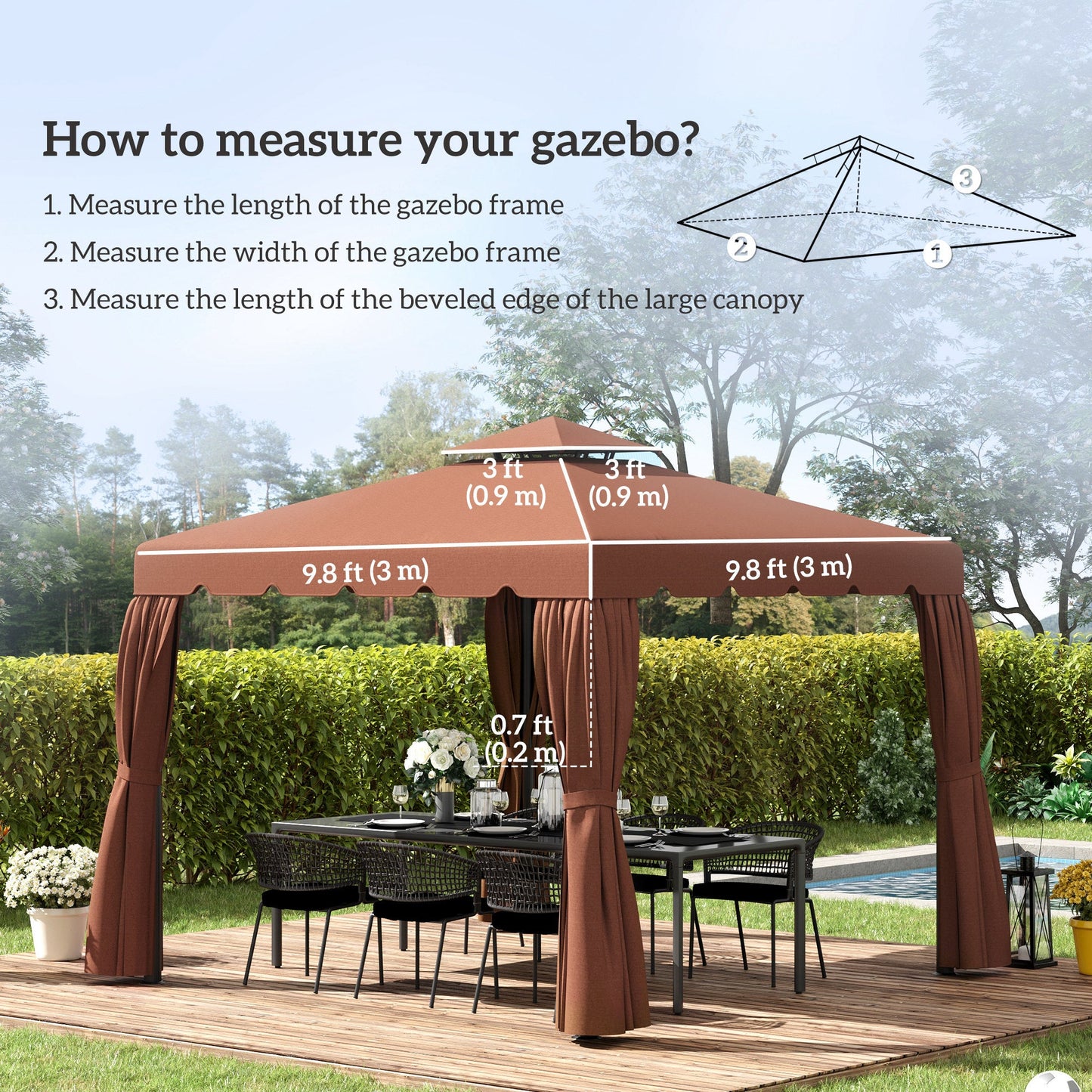 9.8' x 9.8' Gazebo Replacement Canopy, Gazebo Top Cover with Double Vented Roof for Garden Patio Outdoor TOP ONLY, Coffee
