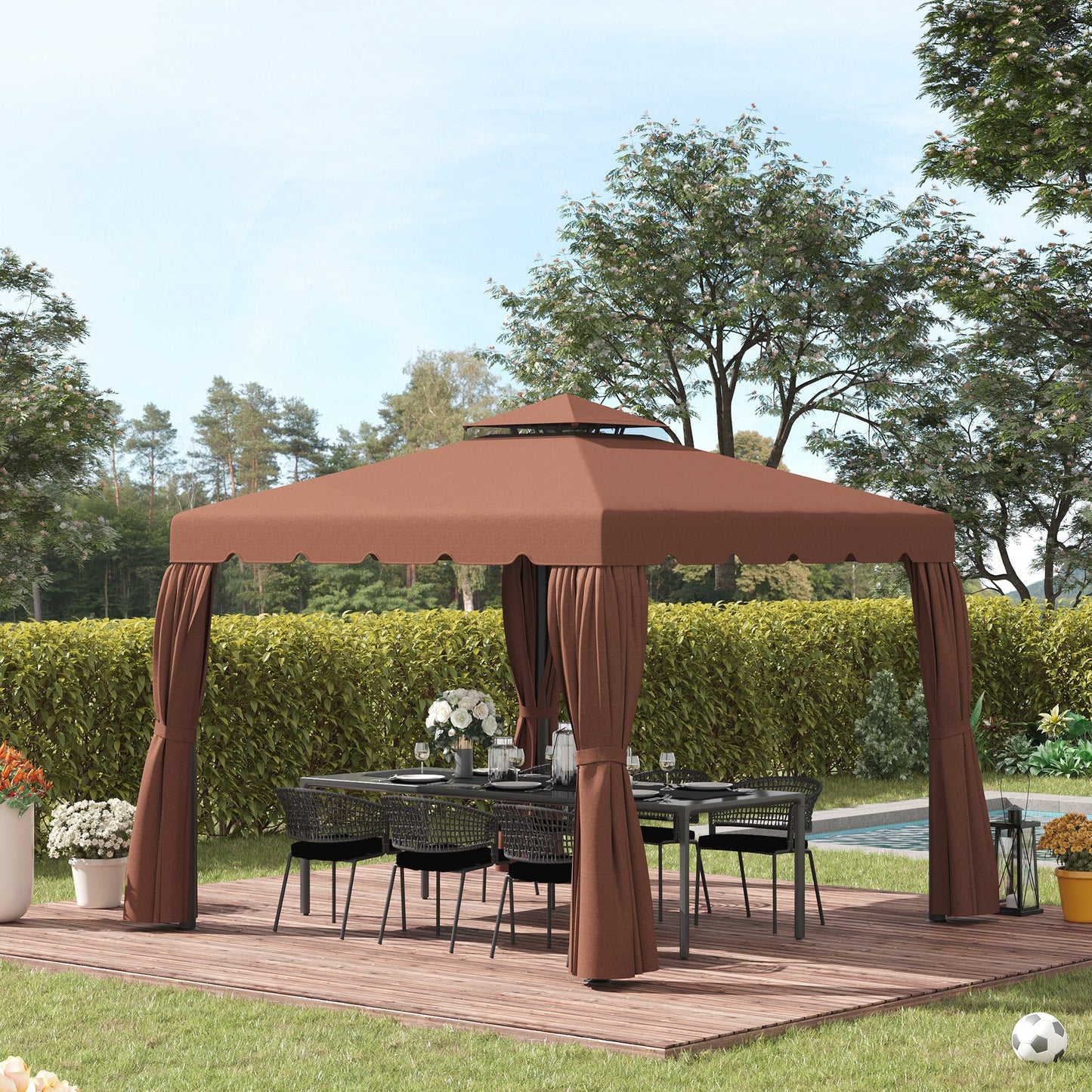9.8' x 9.8' Gazebo Replacement Canopy, Gazebo Top Cover with Double Vented Roof for Garden Patio Outdoor TOP ONLY, Coffee