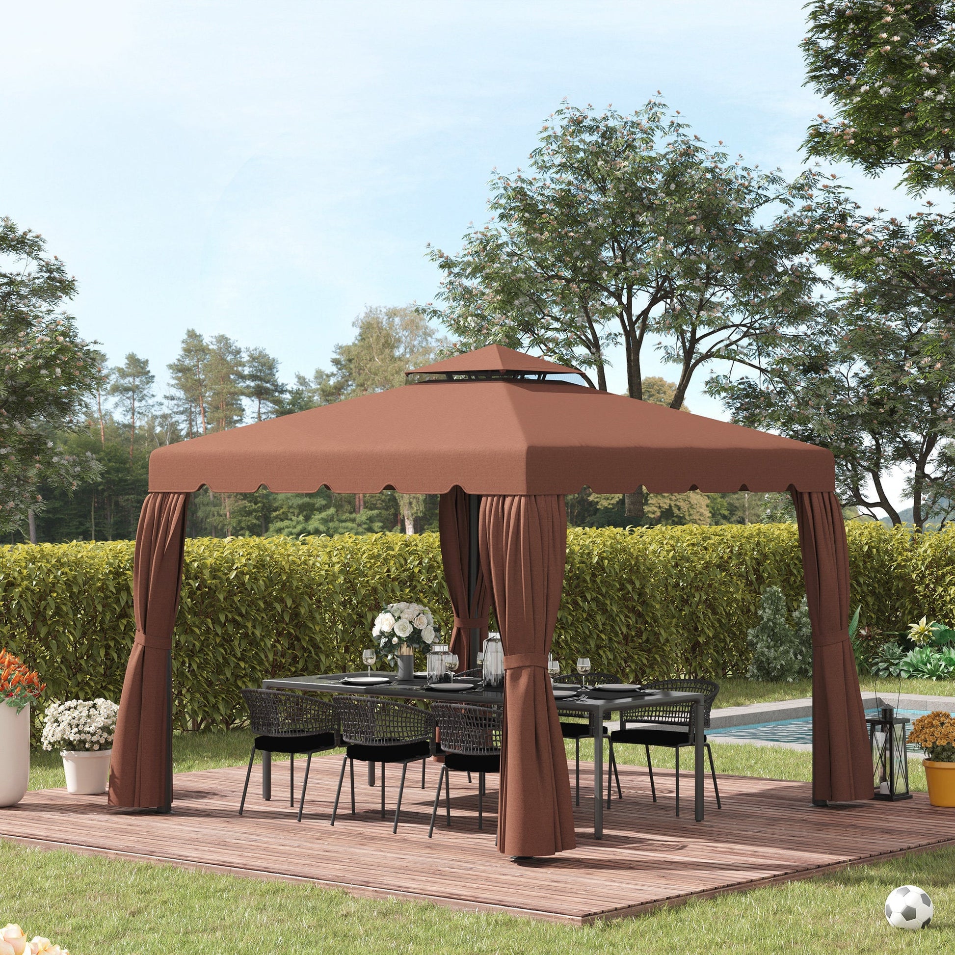 9.8' x 9.8' Gazebo Replacement Canopy, Gazebo Top Cover with Double Vented Roof for Garden Patio Outdoor TOP ONLY, Coffee