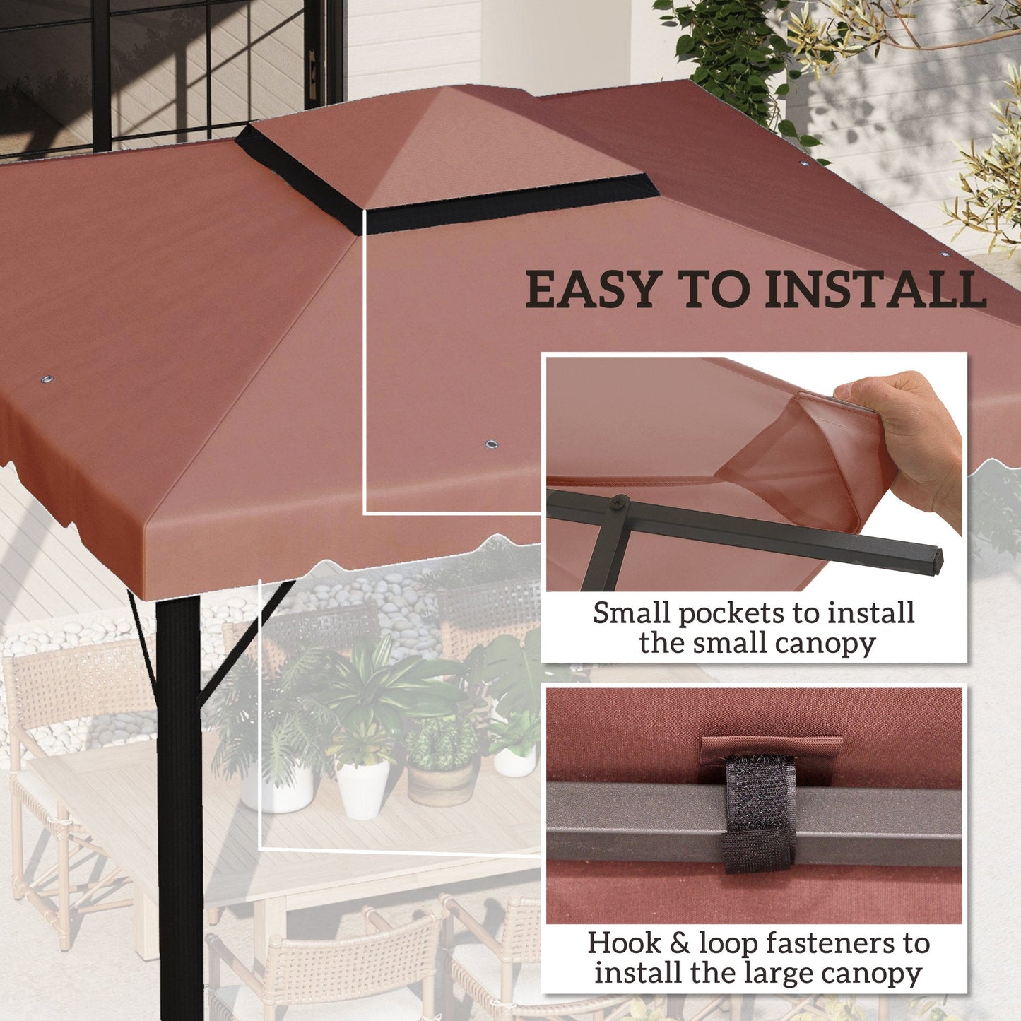 9.8' x 9.8' Gazebo Replacement Canopy, Gazebo Top Cover with Double Vented Roof for Garden Patio Outdoor TOP ONLY, Coffee