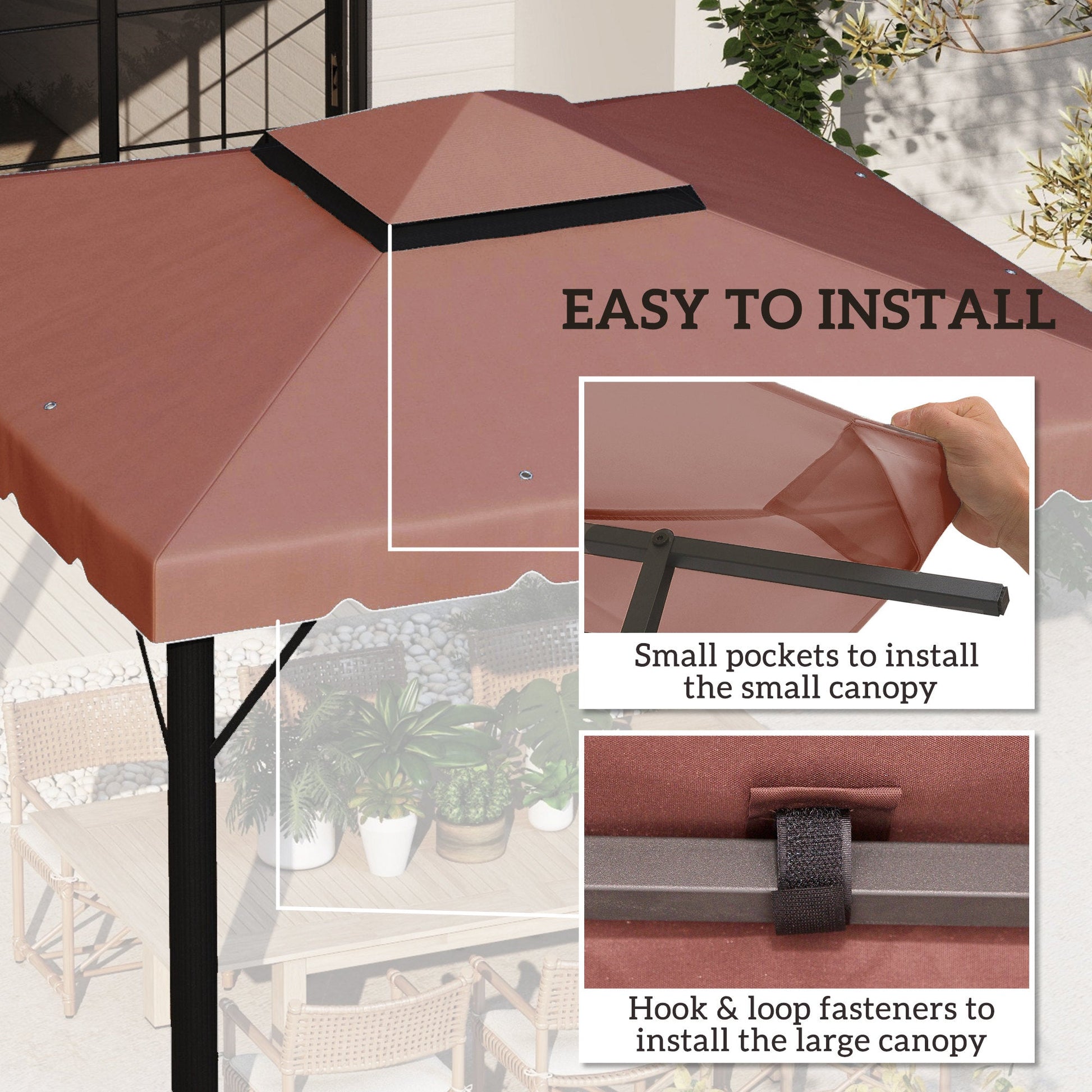 9.8' x 9.8' Gazebo Replacement Canopy, Gazebo Top Cover with Double Vented Roof for Garden Patio Outdoor TOP ONLY, Coffee