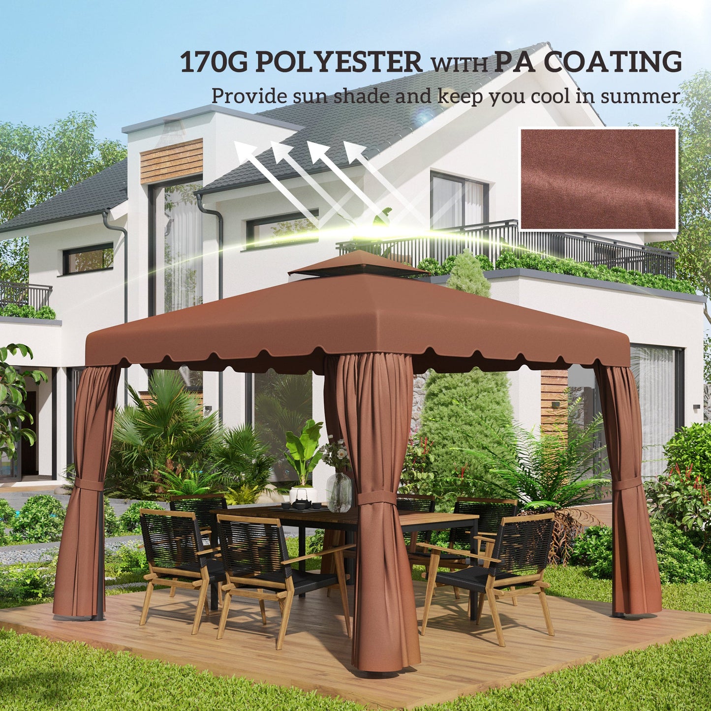 9.8' x 9.8' Gazebo Replacement Canopy, Gazebo Top Cover with Double Vented Roof for Garden Patio Outdoor TOP ONLY, Coffee