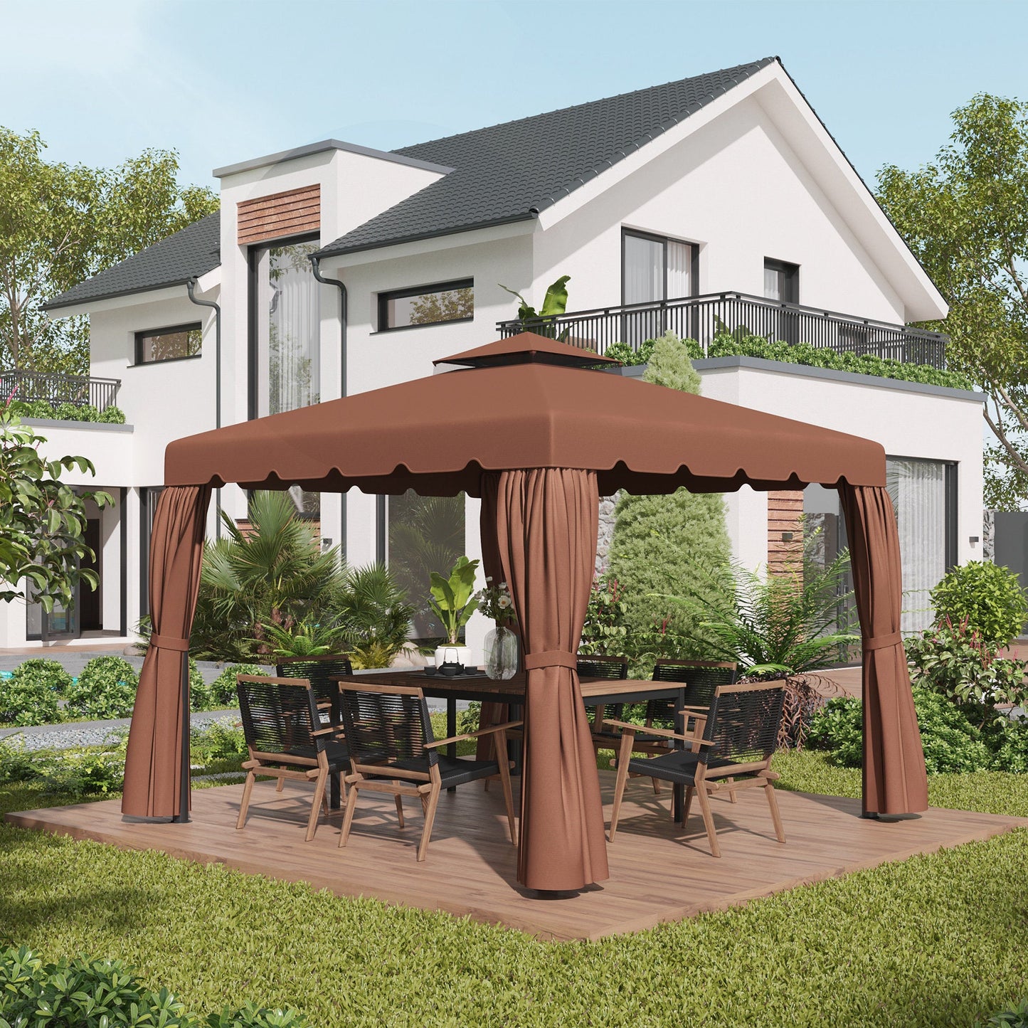 9.8' x 9.8' Gazebo Replacement Canopy, Gazebo Top Cover with Double Vented Roof for Garden Patio Outdoor TOP ONLY, Coffee