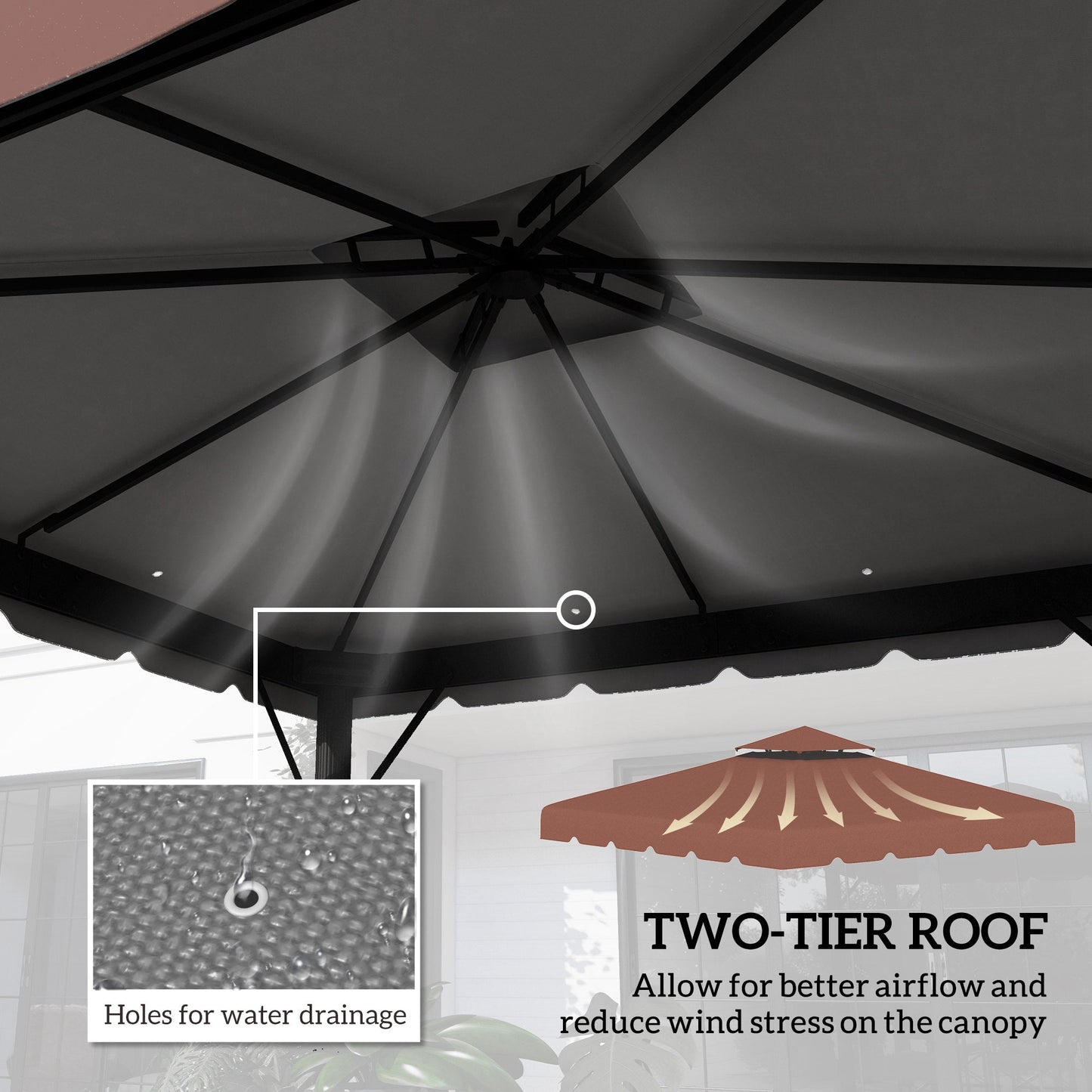 9.8' x 9.8' Gazebo Replacement Canopy, Gazebo Top Cover with Double Vented Roof for Garden Patio Outdoor TOP ONLY, Coffee