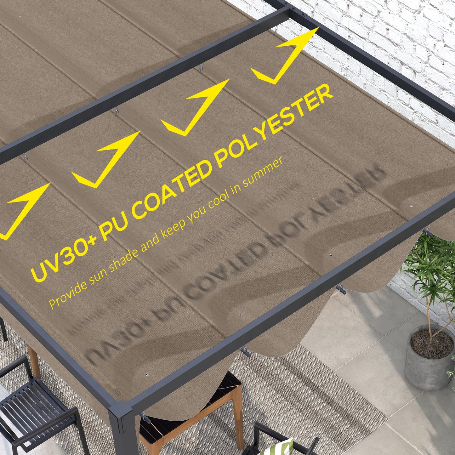 Retractable Pergola Canopy, Sun Shade Cover, UV30+ Protected Replacement Canopy Fabric for 9.8' x 7.1' Pergola, Coffee