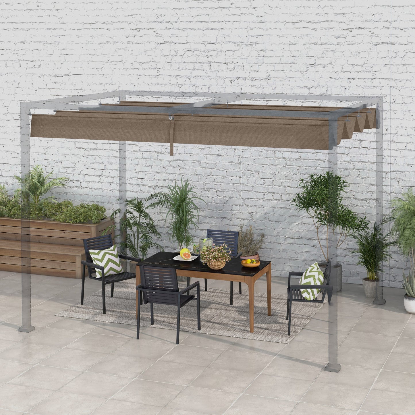 Retractable Pergola Canopy, Sun Shade Cover, UV30+ Protected Replacement Canopy Fabric for 9.8' x 7.1' Pergola, Coffee