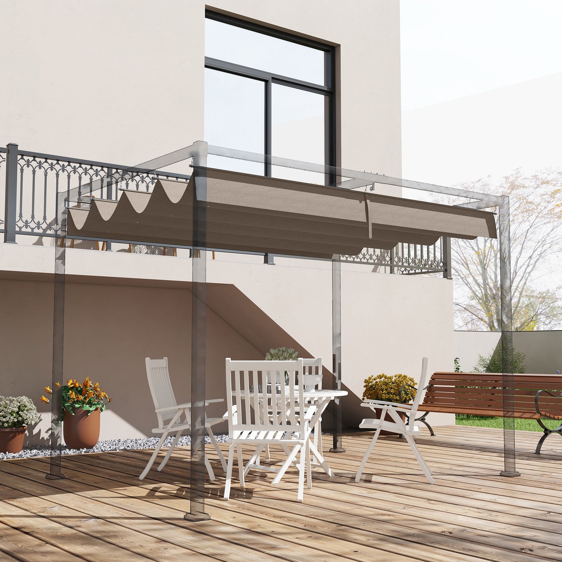 Retractable Pergola Canopy, Sun Shade Cover, UV30+ Protected Replacement Canopy Fabric for 9.8' x 7.1' Pergola, Coffee
