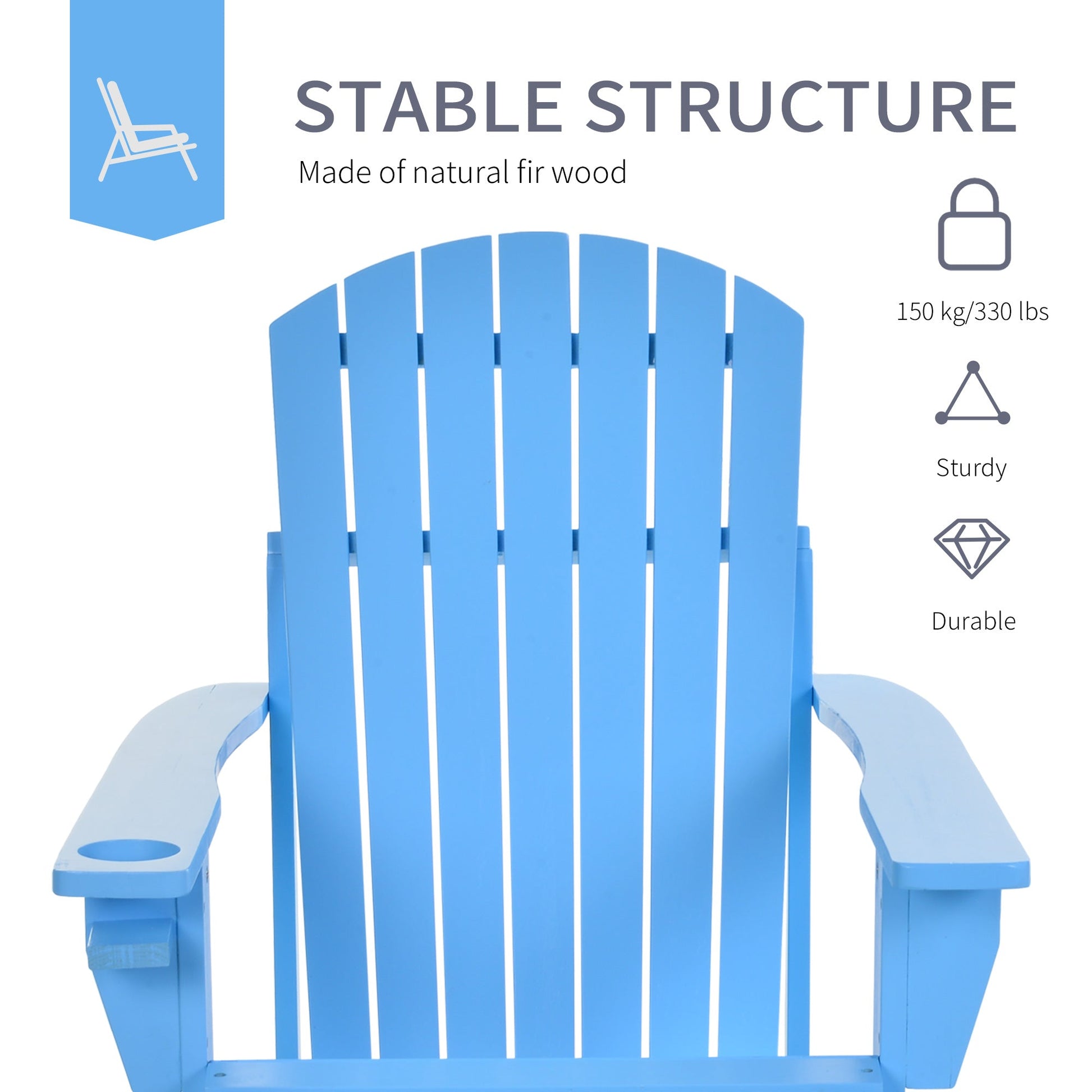 Classic Adirondack Chair Muskoka Chair, Garden Deck Chair with Cup Holder for Patio, Indoor, Backyard, Blue