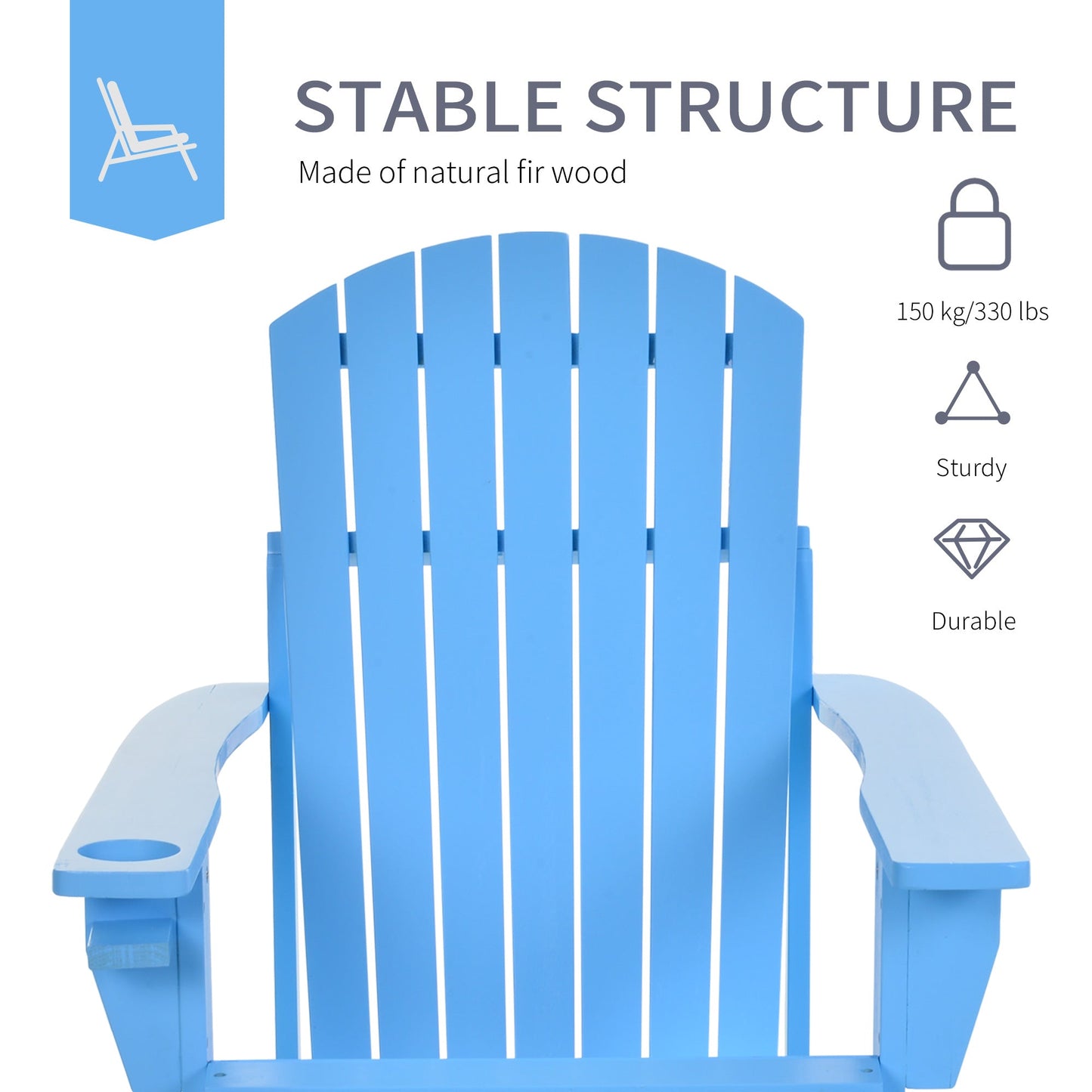 Classic Adirondack Chair Muskoka Chair, Garden Deck Chair with Cup Holder for Patio, Indoor, Backyard, Blue