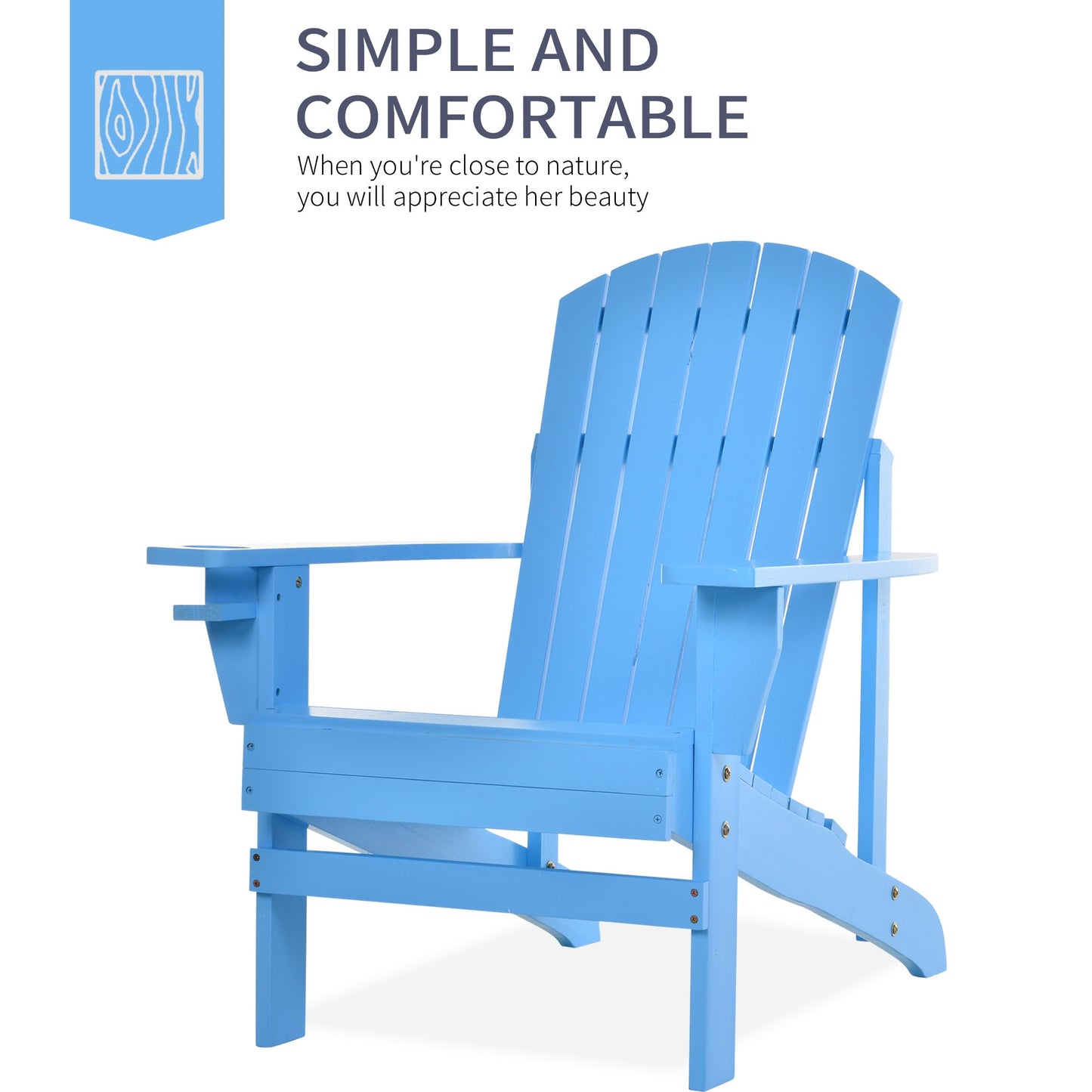 Classic Adirondack Chair Muskoka Chair, Garden Deck Chair with Cup Holder for Patio, Indoor, Backyard, Blue