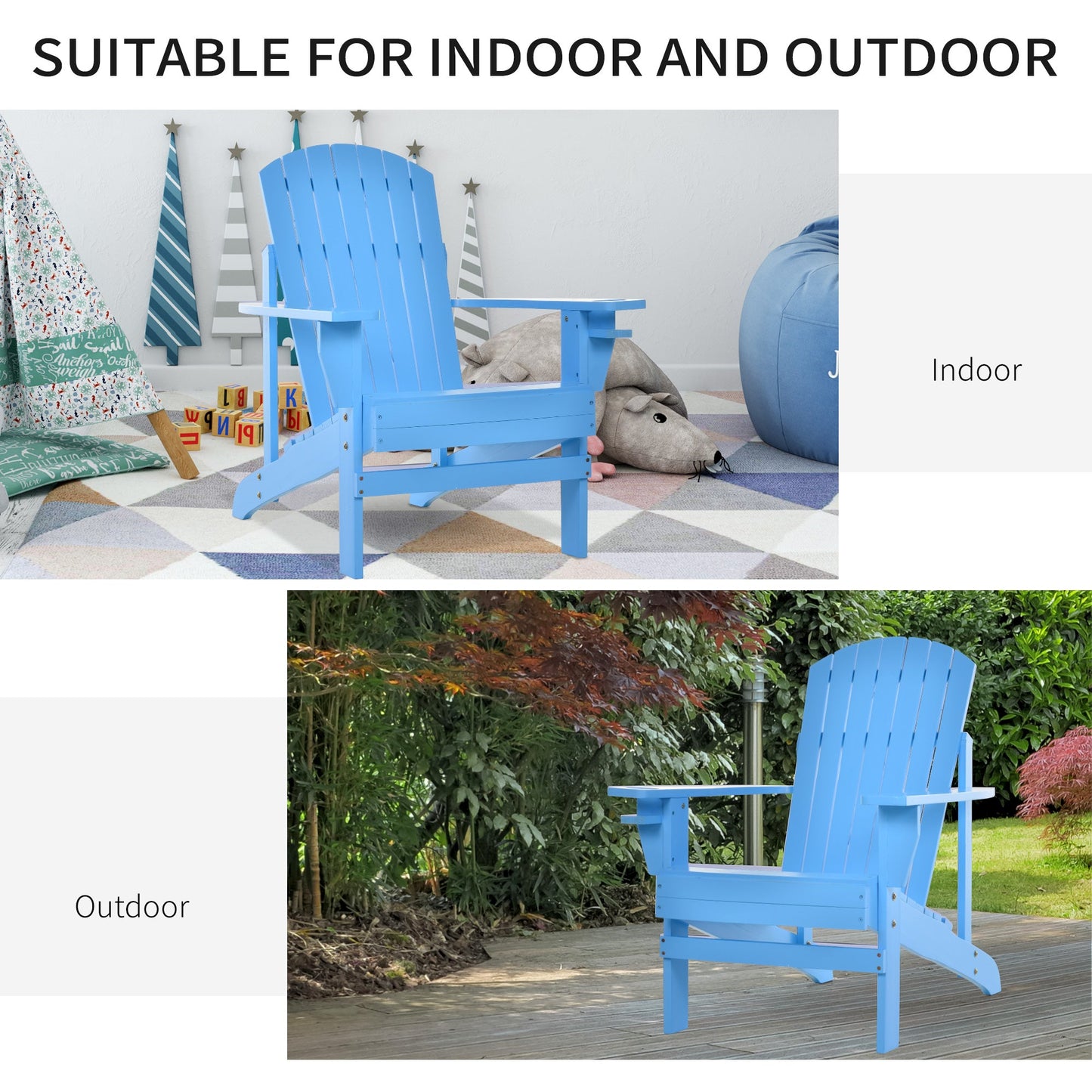 Classic Adirondack Chair Muskoka Chair, Garden Deck Chair with Cup Holder for Patio, Indoor, Backyard, Blue