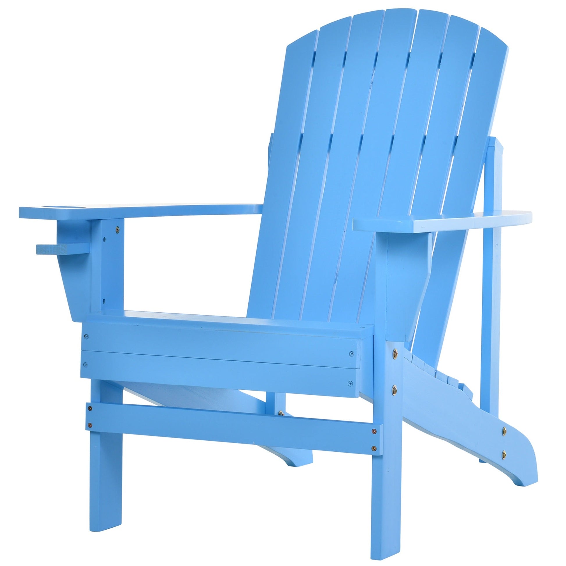 Classic Adirondack Chair Muskoka Chair, Garden Deck Chair with Cup Holder for Patio, Indoor, Backyard, Blue