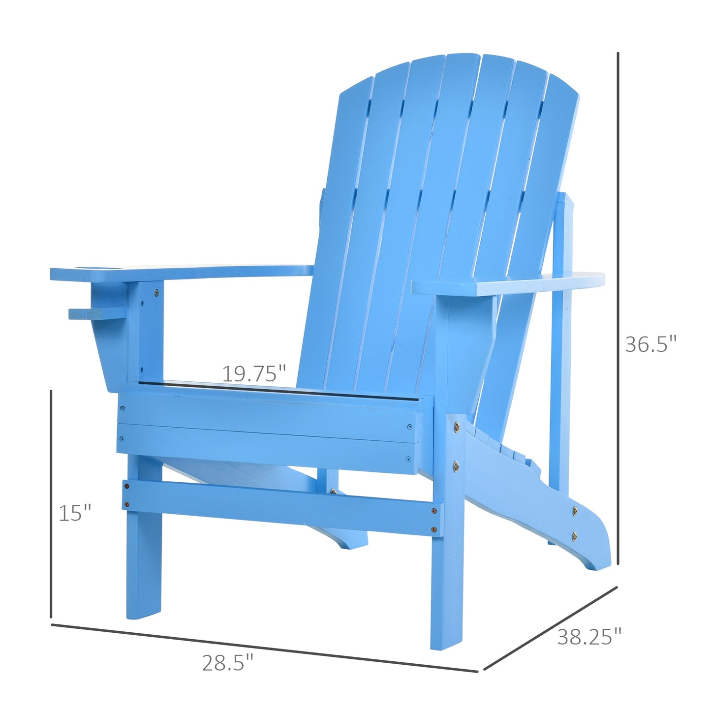 Classic Adirondack Chair Muskoka Chair, Garden Deck Chair with Cup Holder for Patio, Indoor, Backyard, Blue