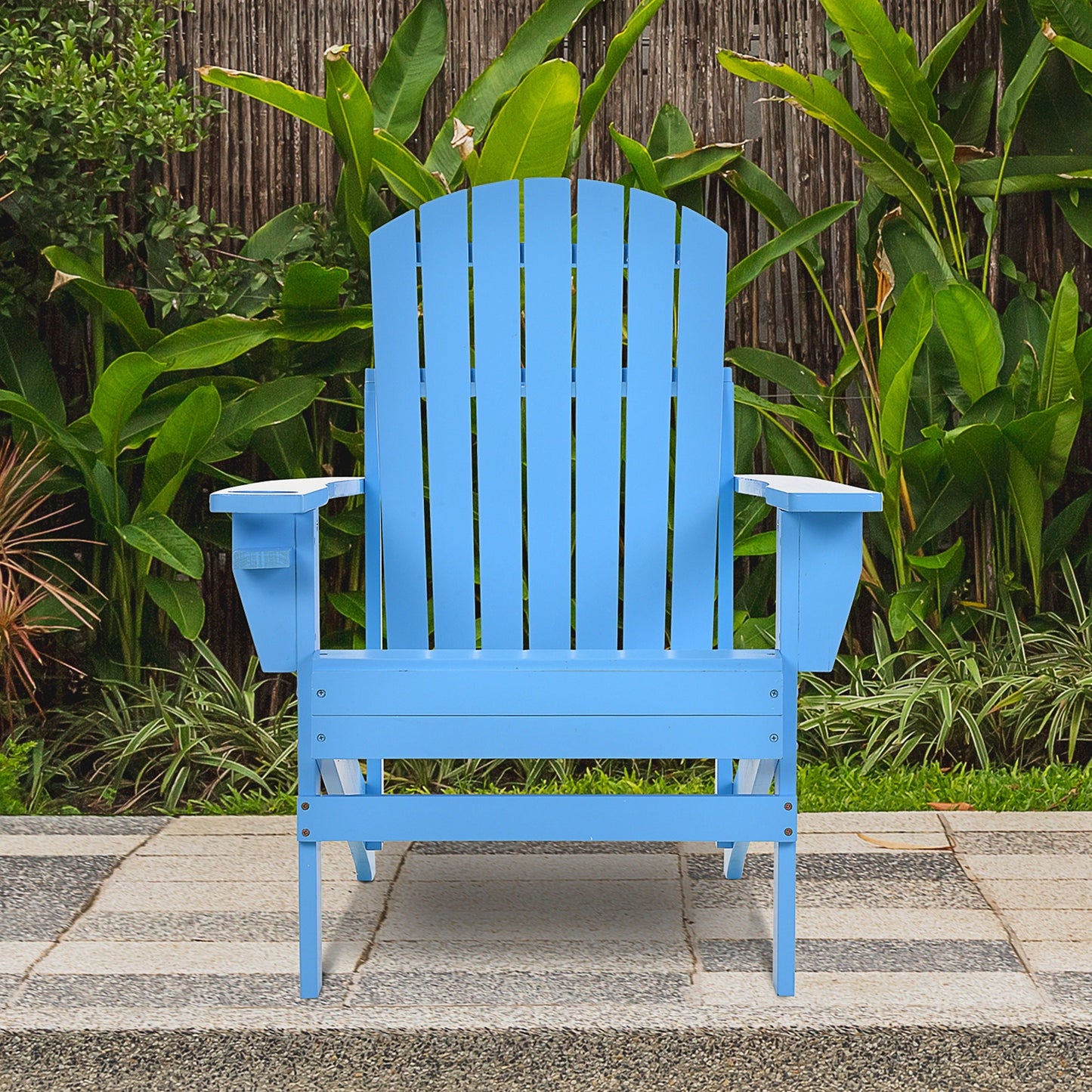 Classic Adirondack Chair Muskoka Chair, Garden Deck Chair with Cup Holder for Patio, Indoor, Backyard, Blue