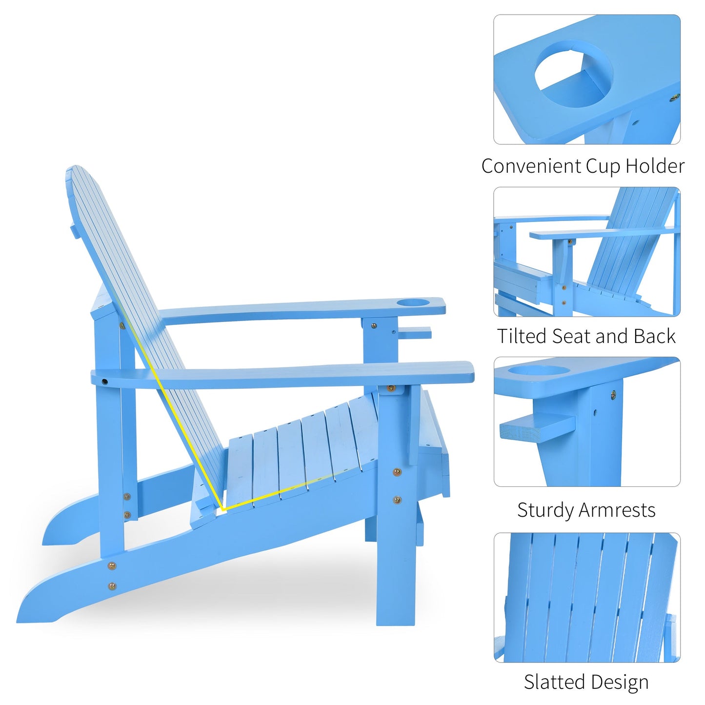 Classic Adirondack Chair Muskoka Chair, Garden Deck Chair with Cup Holder for Patio, Indoor, Backyard, Blue