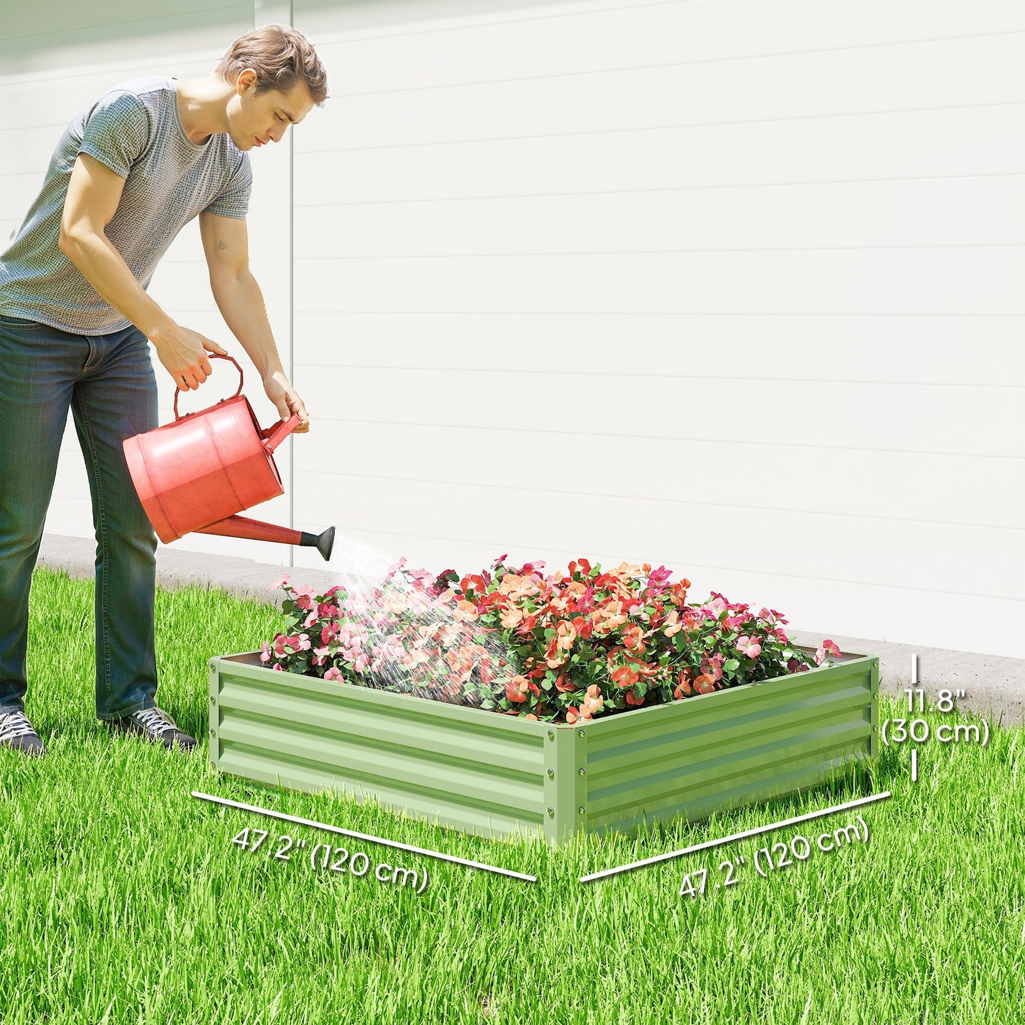 4' x 4' x 1' Raised Garden Bed Galvanized Steel Planter Box for Vegetables, Flowers, Herbs, Light Green