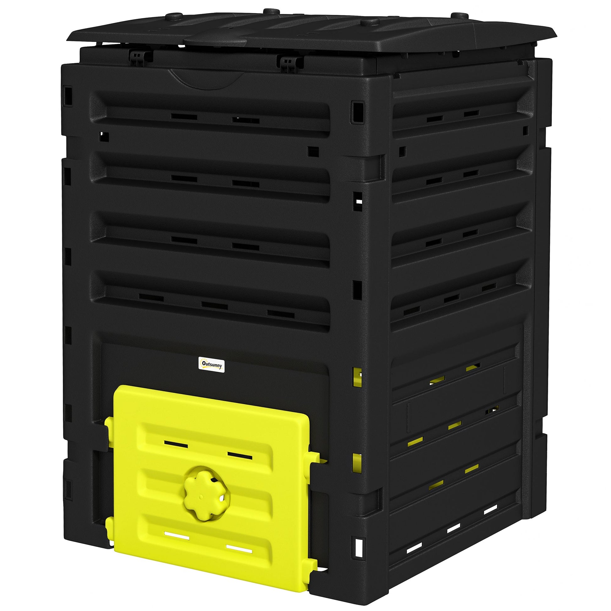 Compost Bin, 120 Gallon (450L) Garden Composter with Gloves, 80 Vents and 2 Sliding Doors, Lightweight & Solid, Fast Creation of Fertile Soil, Yellow