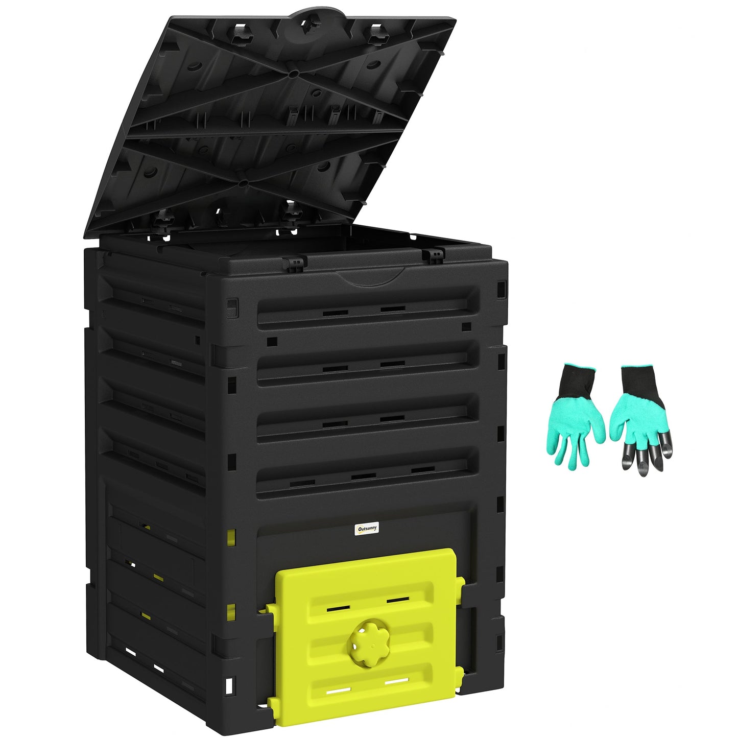 Compost Bin, 120 Gallon (450L) Garden Composter with Gloves, 80 Vents and 2 Sliding Doors, Lightweight & Solid, Fast Creation of Fertile Soil, Yellow
