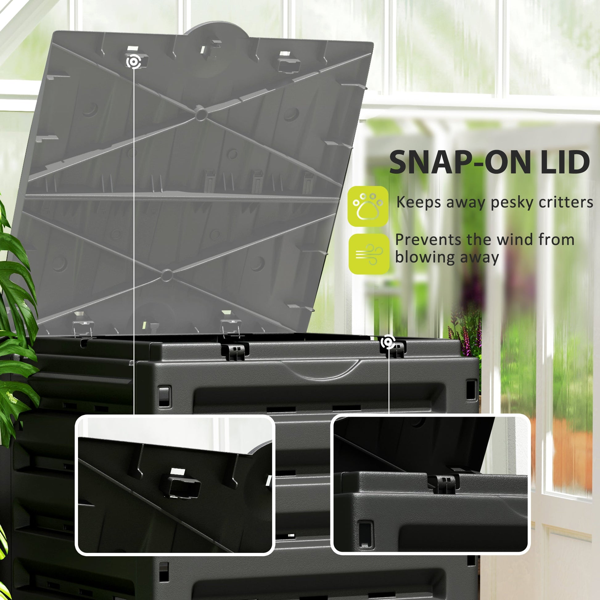 Compost Bin, 120 Gallon (450L) Garden Composter with Gloves, 80 Vents and 2 Sliding Doors, Lightweight & Solid, Fast Creation of Fertile Soil, Yellow