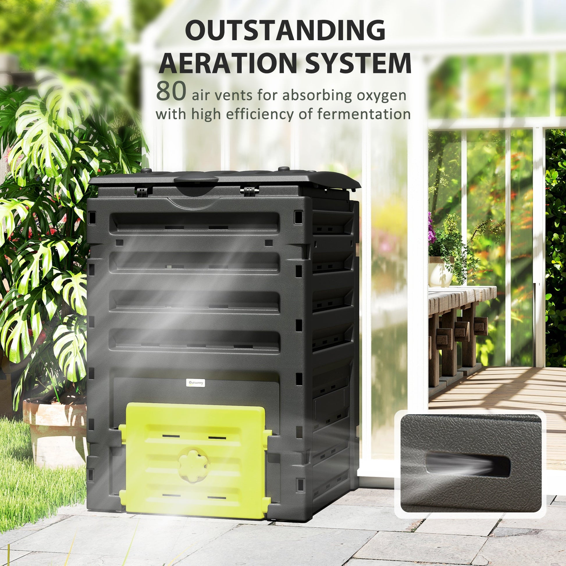 Compost Bin, 120 Gallon (450L) Garden Composter with Gloves, 80 Vents and 2 Sliding Doors, Lightweight & Solid, Fast Creation of Fertile Soil, Yellow