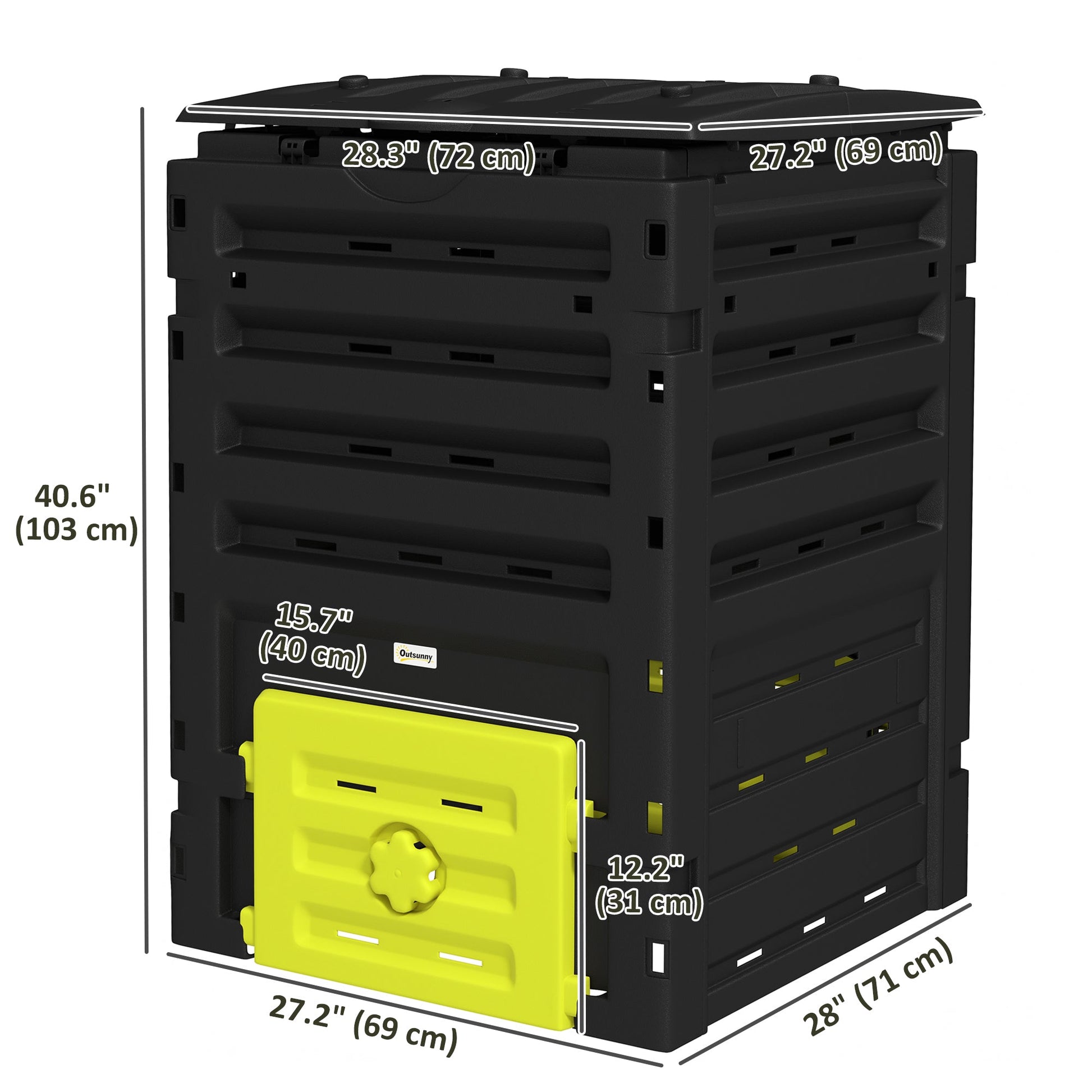 Compost Bin, 120 Gallon (450L) Garden Composter with Gloves, 80 Vents and 2 Sliding Doors, Lightweight & Solid, Fast Creation of Fertile Soil, Yellow