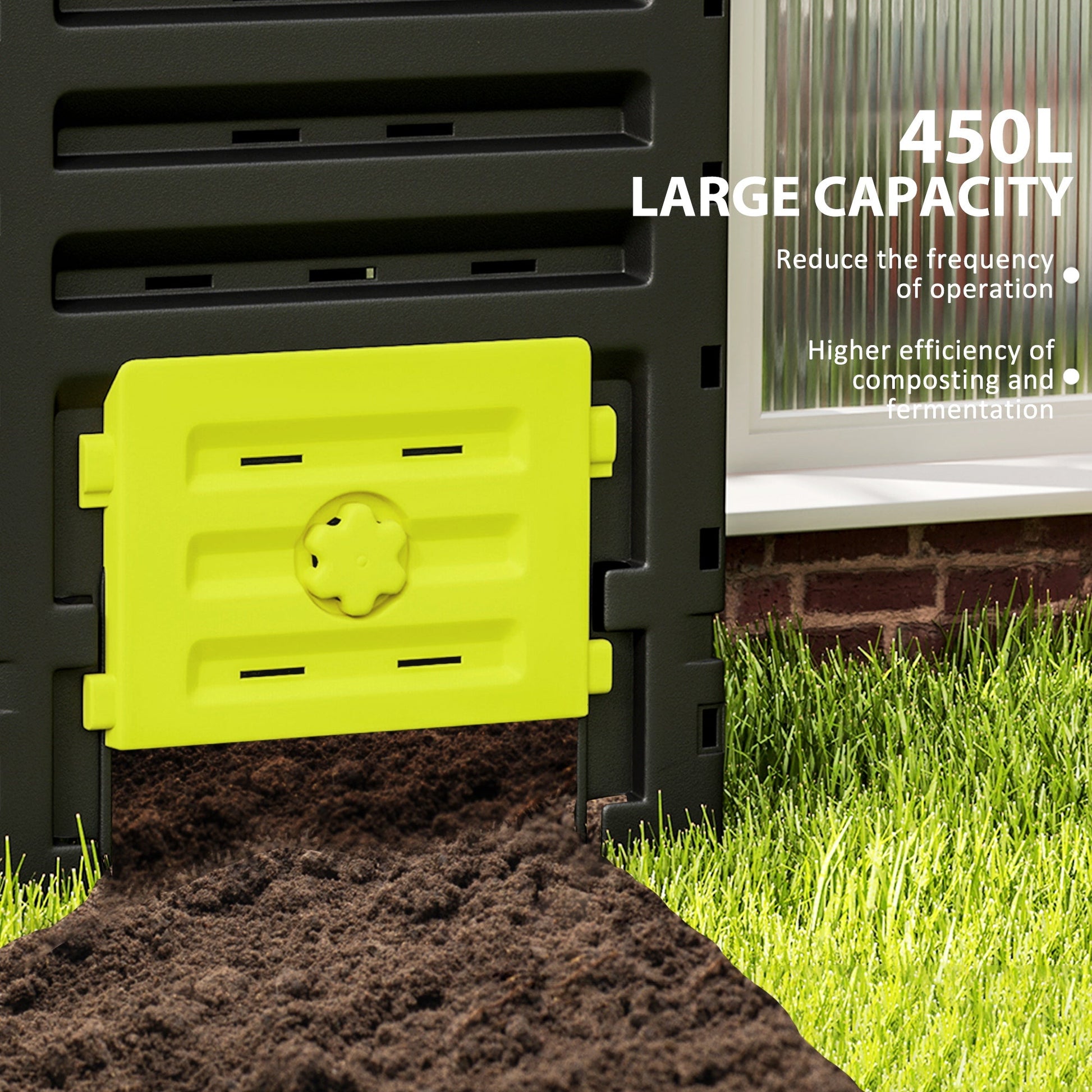 Compost Bin, 120 Gallon (450L) Garden Composter with Gloves, 80 Vents and 2 Sliding Doors, Lightweight & Solid, Fast Creation of Fertile Soil, Yellow